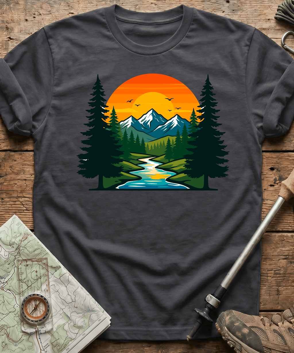 Serene Mountain River Sunset T-Shirt