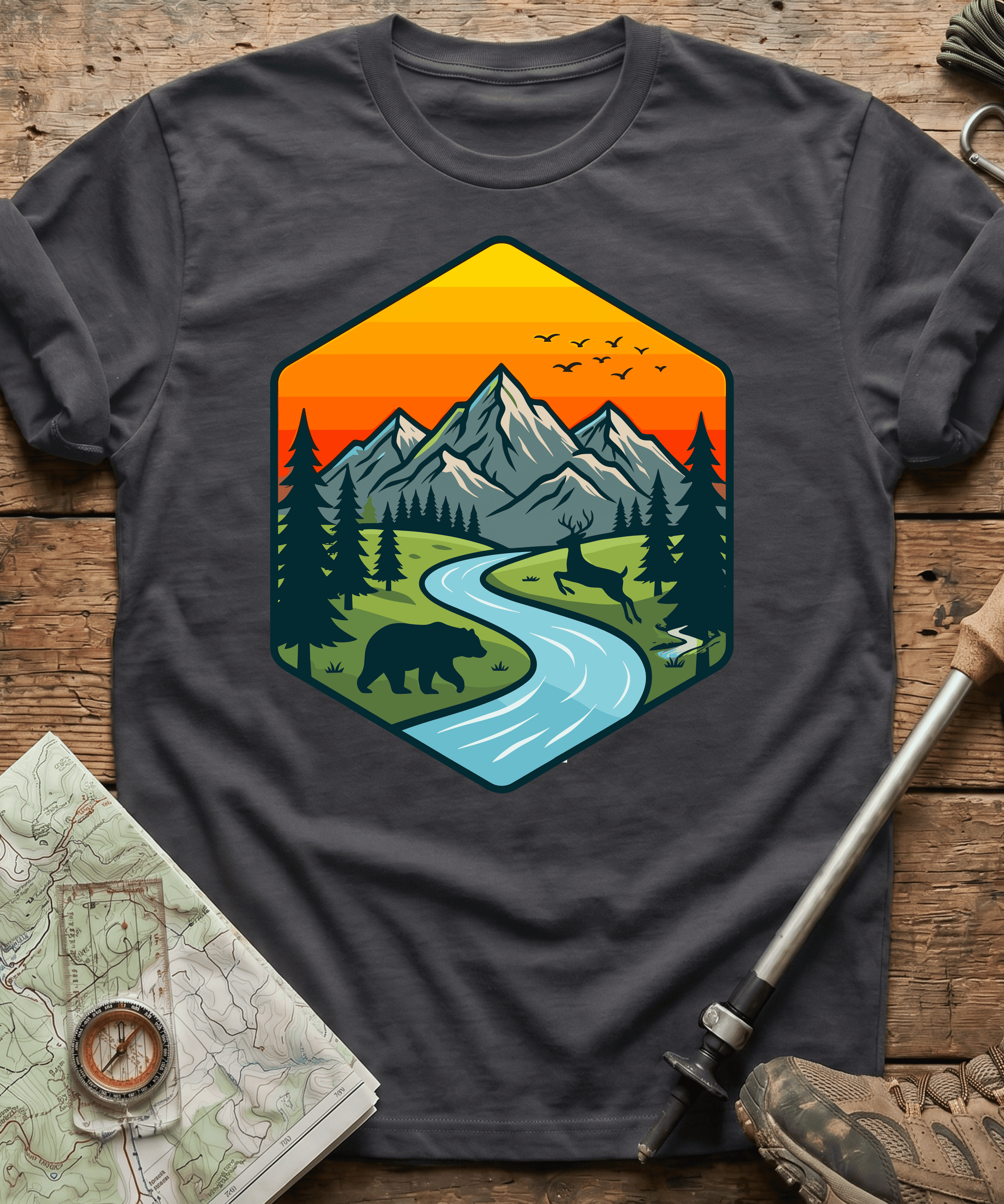 Wildlife Mountain River Badge T-Shirt