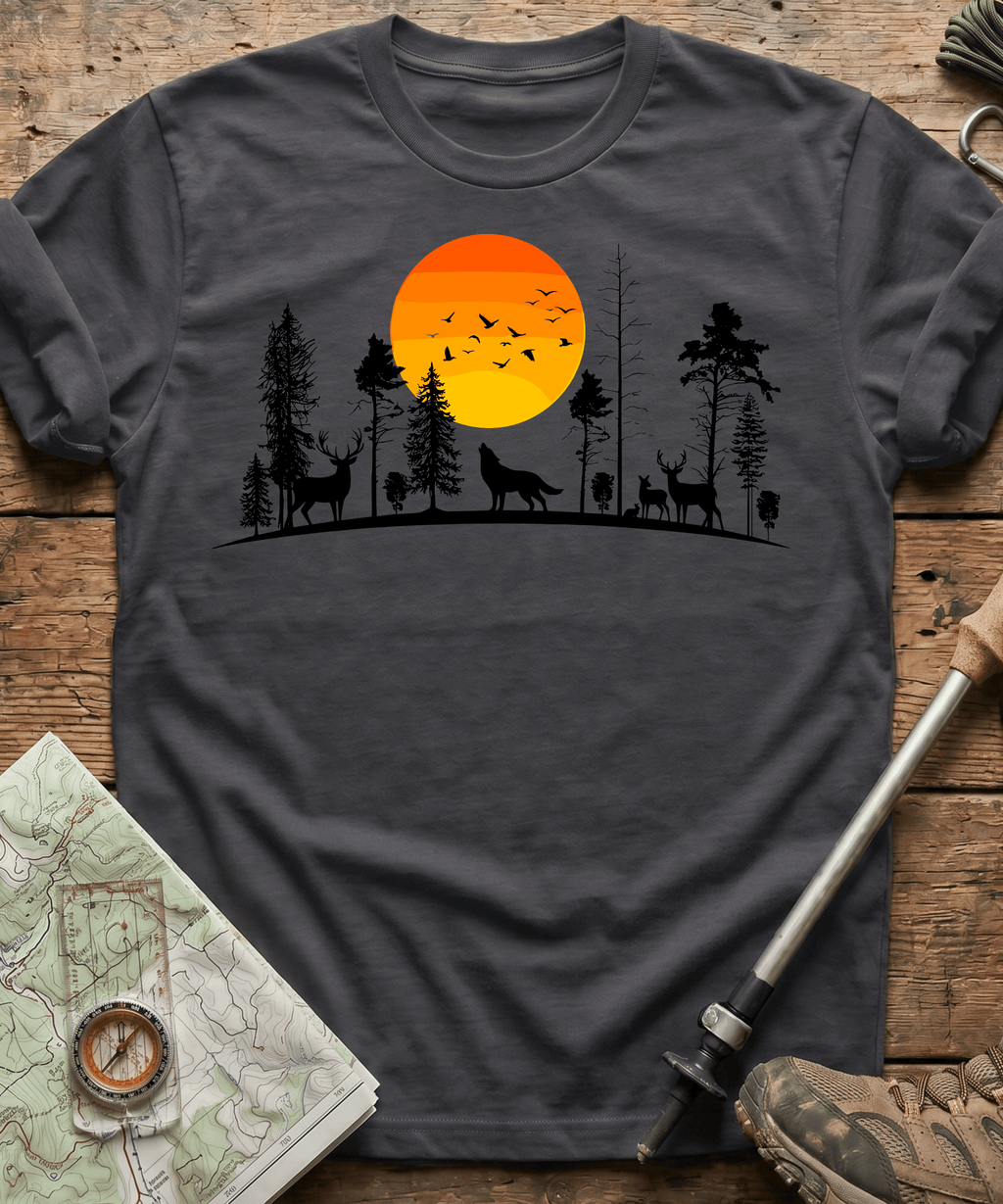 Minimalist Forest Birds Sunset T-Shirt