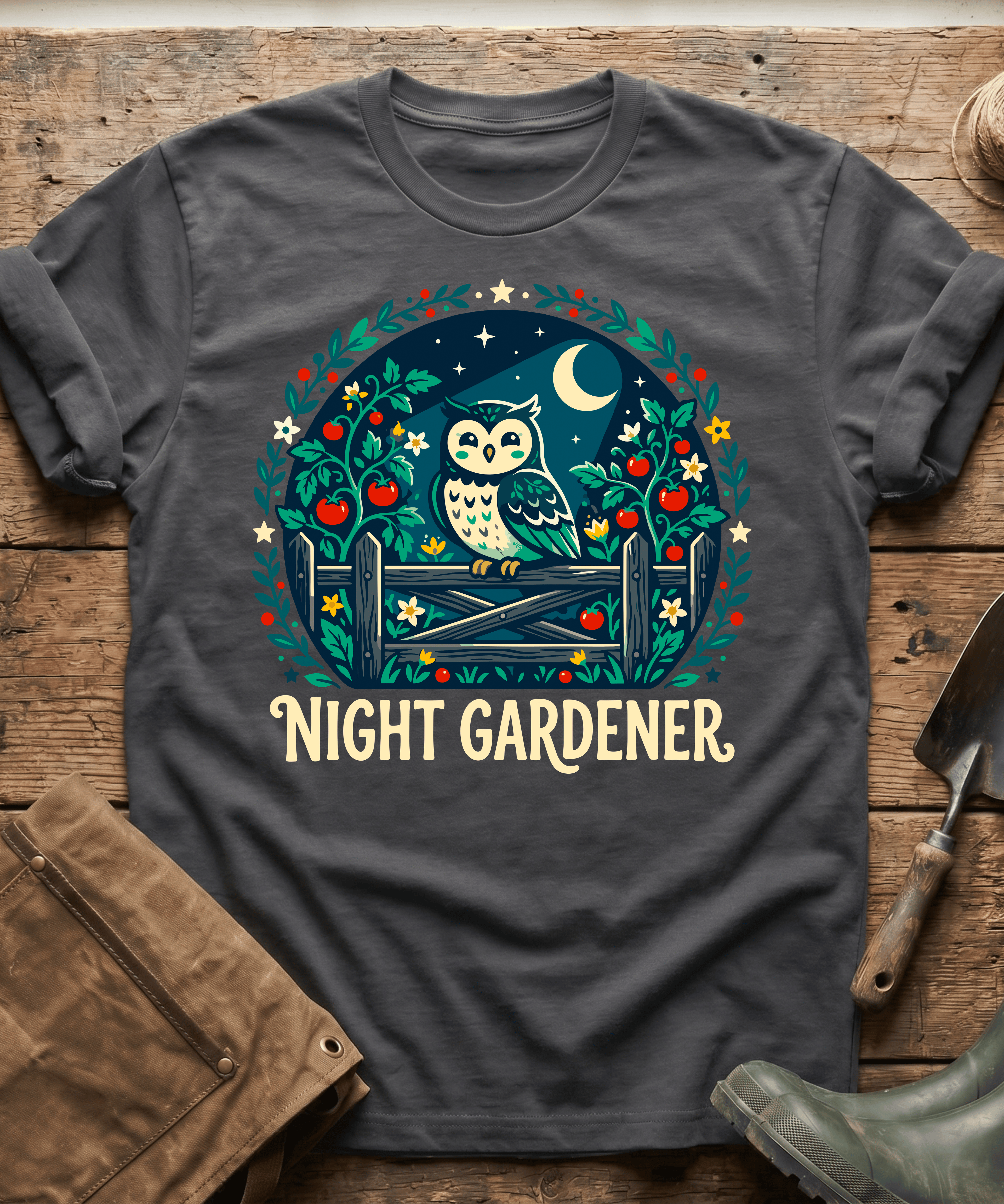 Cute Night Gardener Owl Tomato Patch T-Shirt