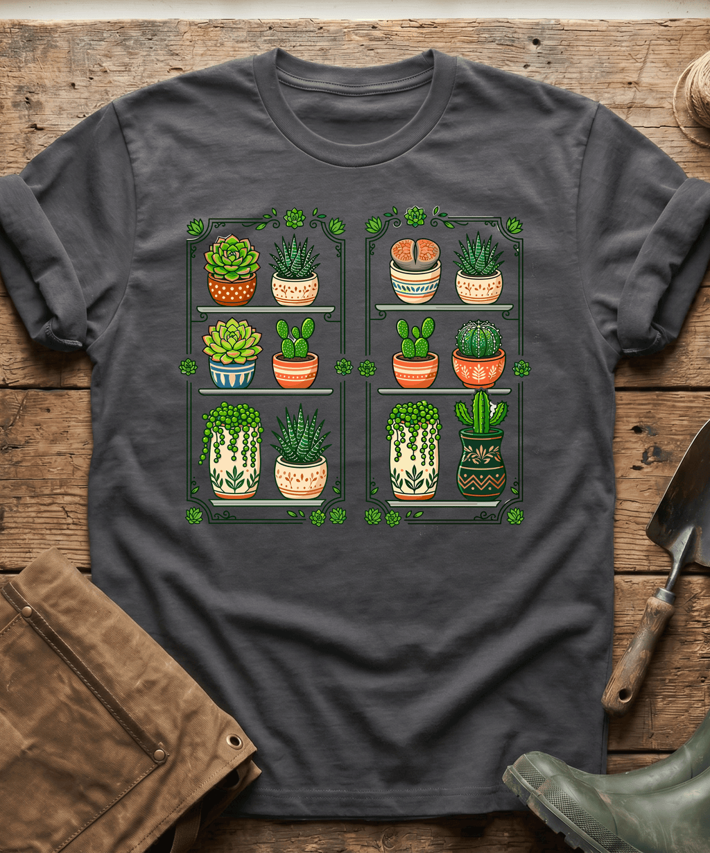 Botanical Houseplants Succulent Shelves T-Shirt