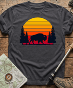 Retro Forest Bison Sunset T-Shirt