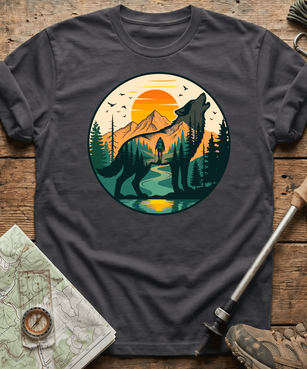 Mountain Hiker Howling Wolf Badge T-Shirt