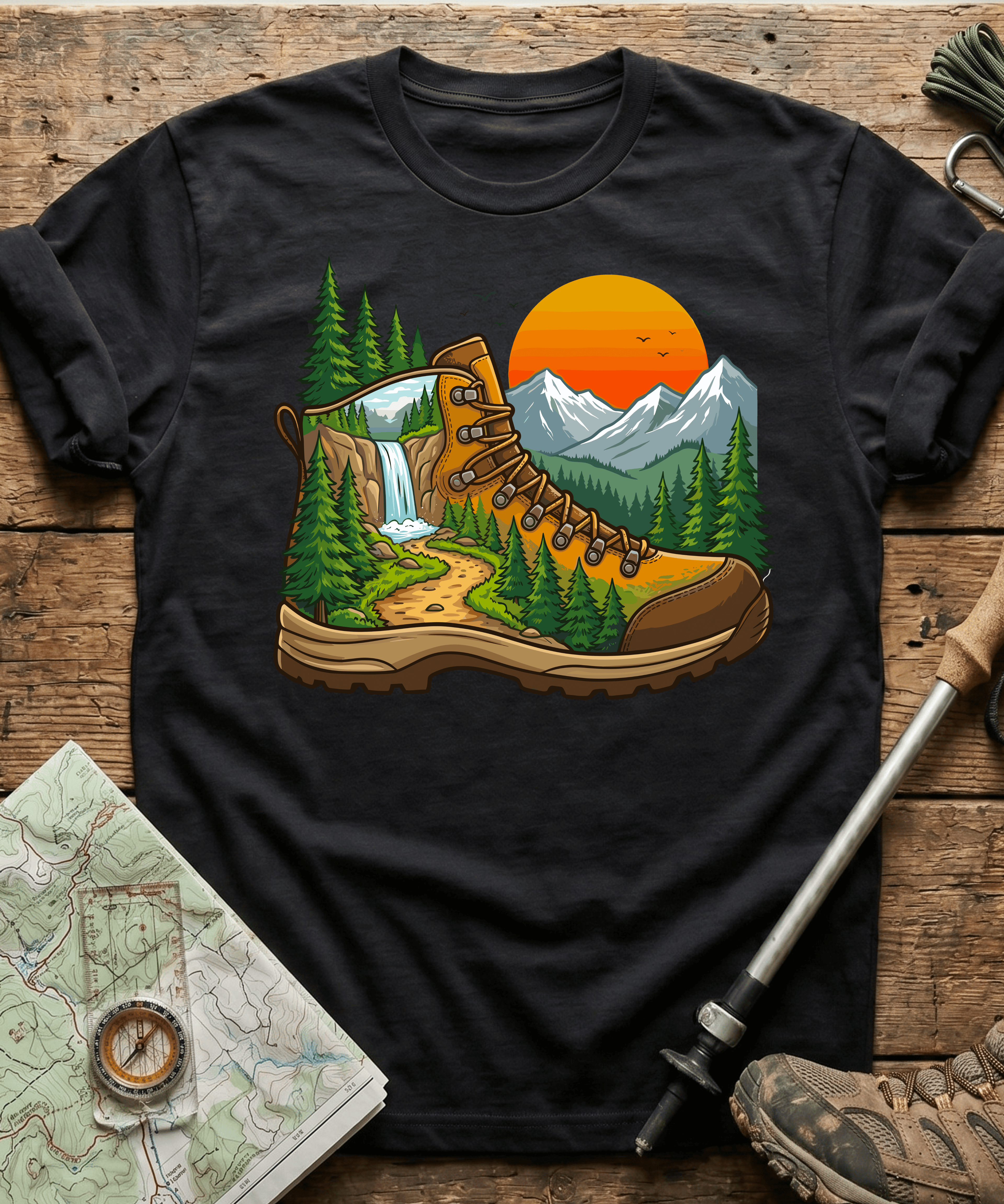 Hiking Boot Waterfall Trail T-Shirt