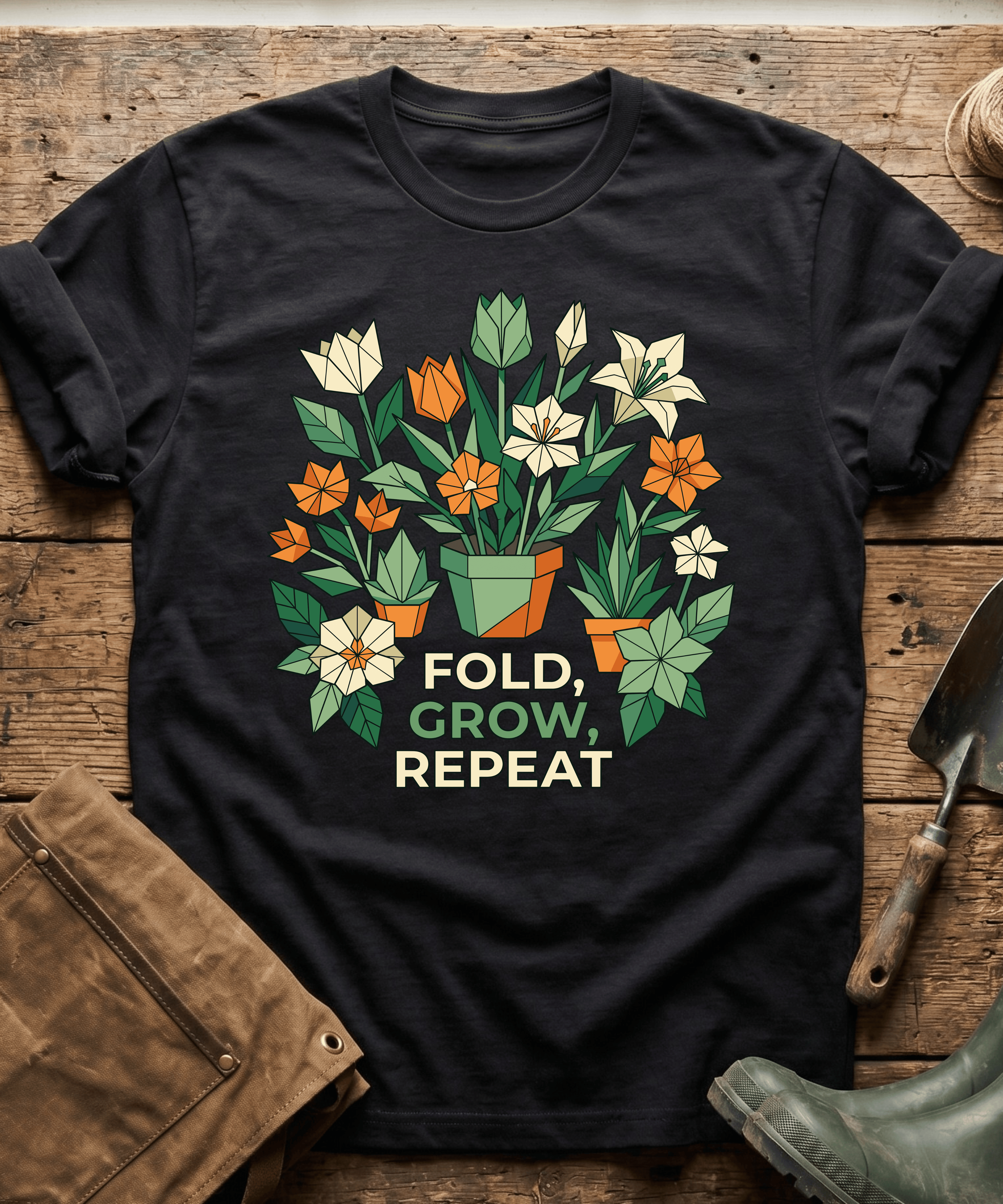 Origami Fold Grow Repeat Flowers T-Shirt