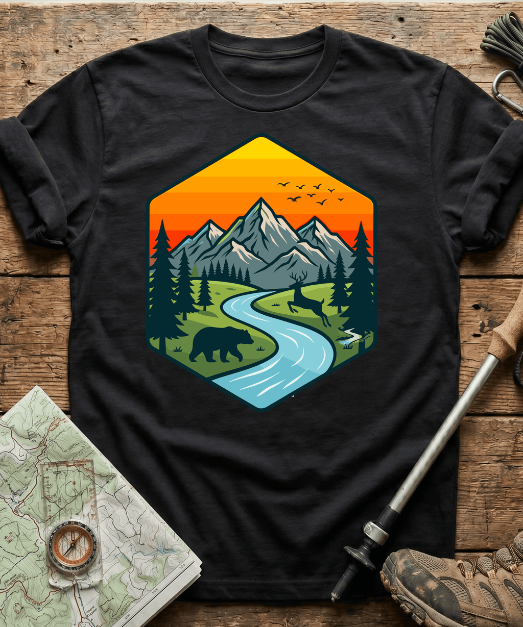 Wildlife Mountain River Badge T-Shirt