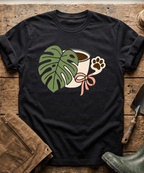 Monstera Coffee Paw Print Line Art T-Shirt