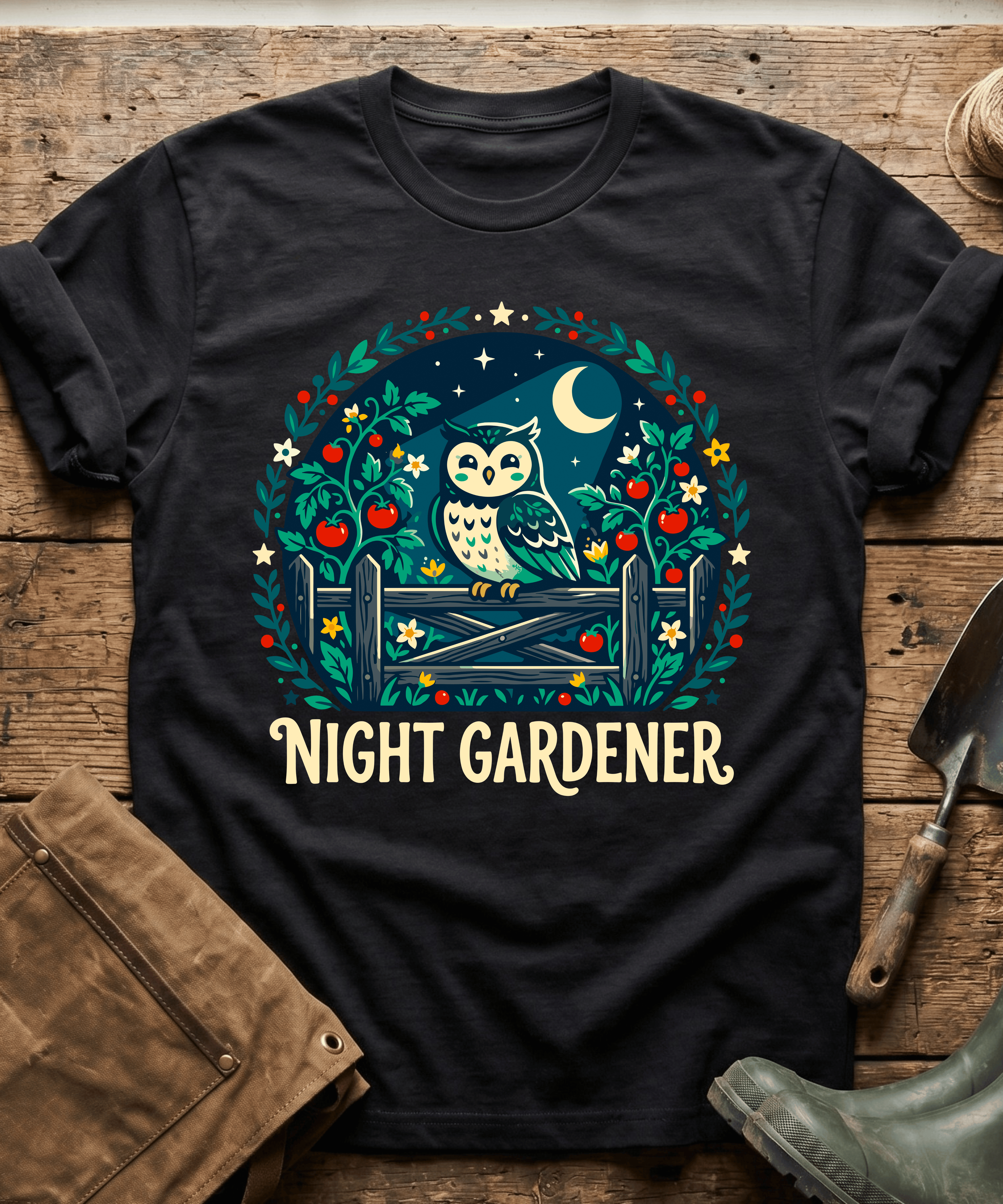 Cute Night Gardener Owl Tomato Patch T-Shirt