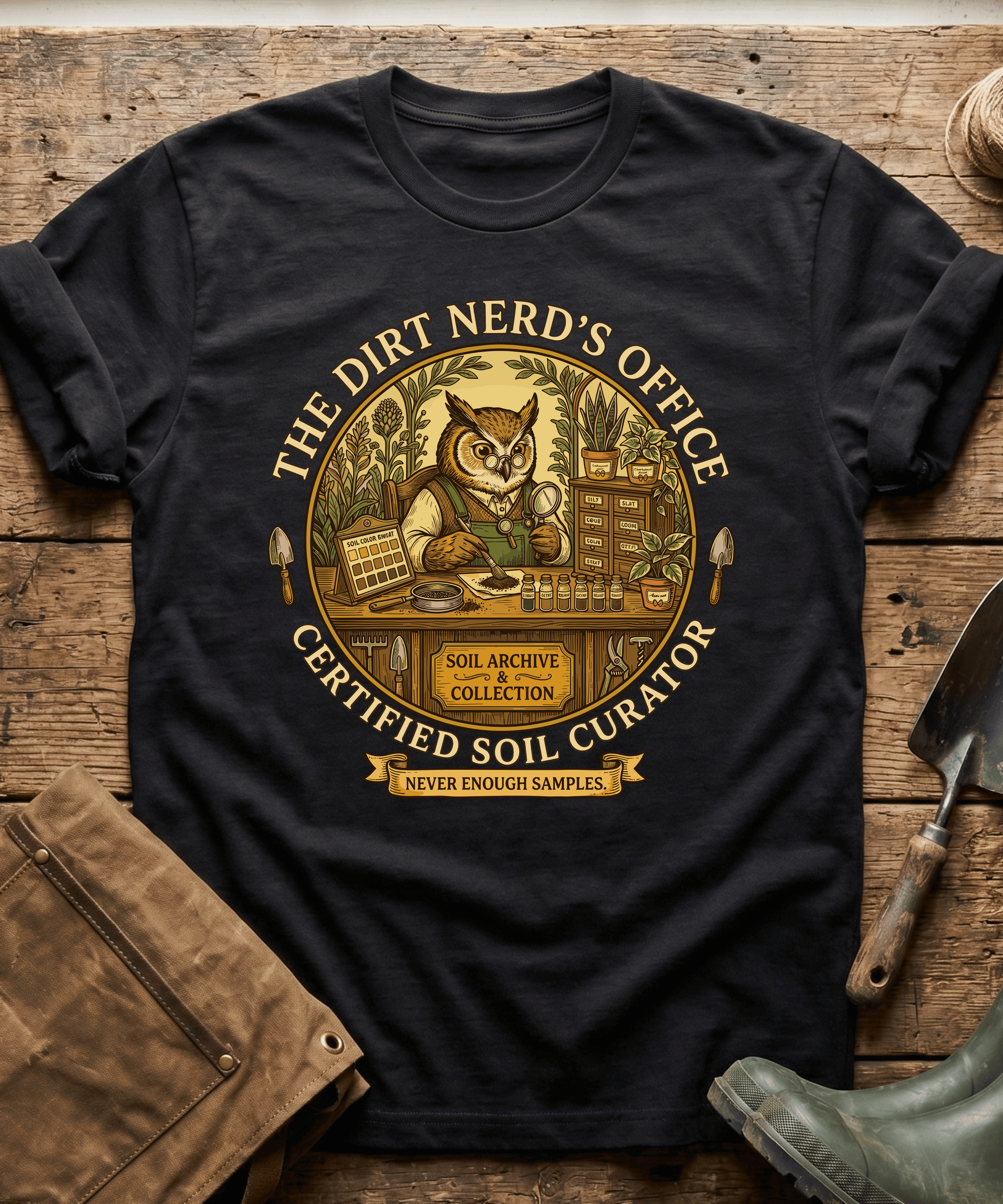 Certified Soil Curator Owl Office T-Shirt