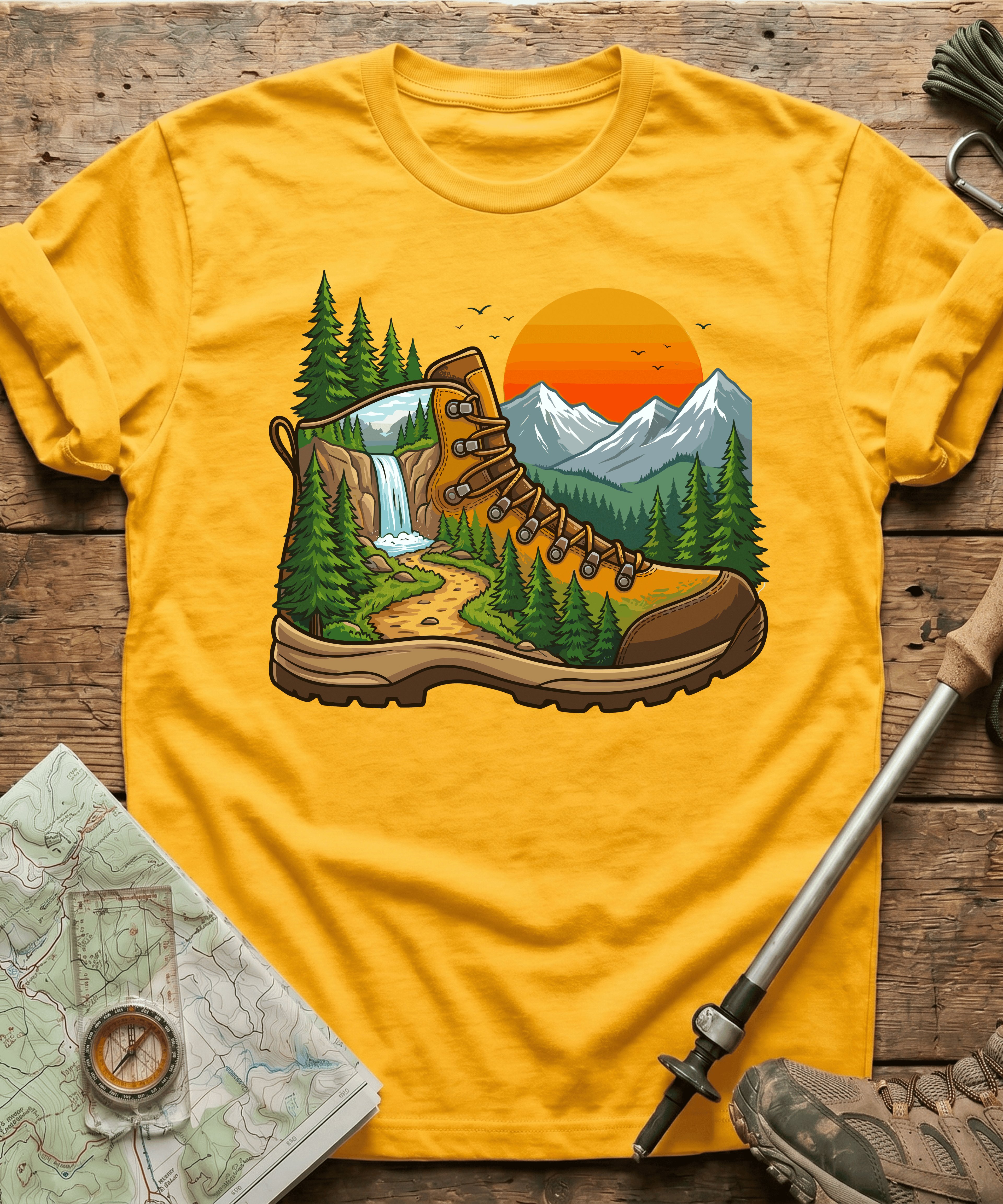 Hiking Boot Waterfall Trail T-Shirt