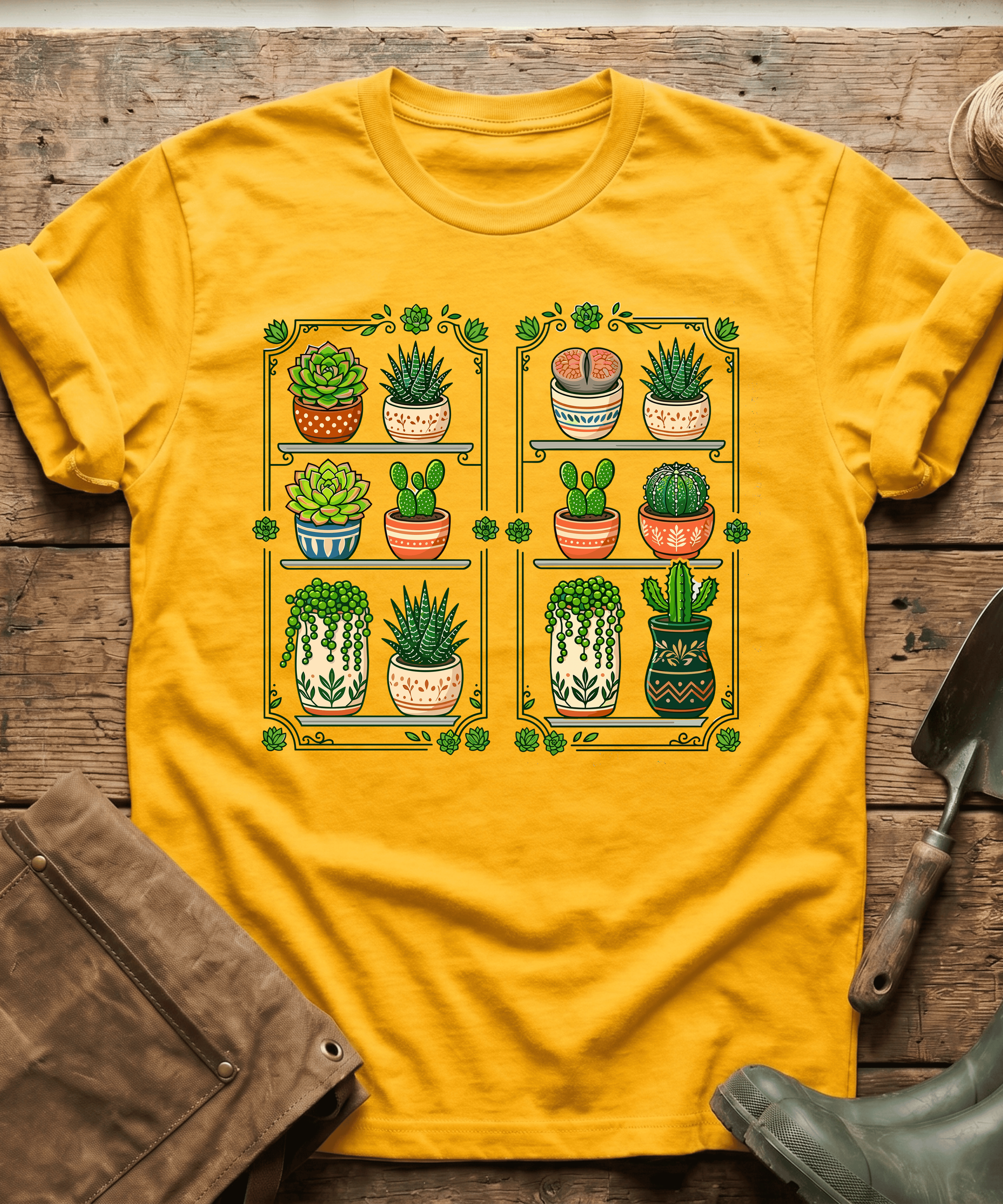 Botanical Houseplants Succulent Shelves T-Shirt