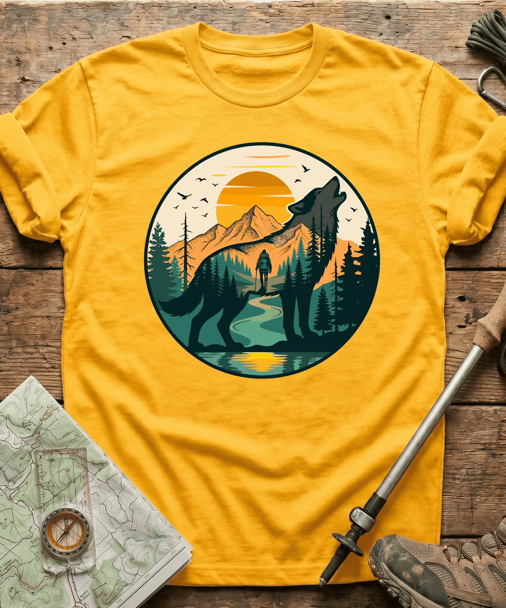 Mountain Hiker Howling Wolf Badge T-Shirt