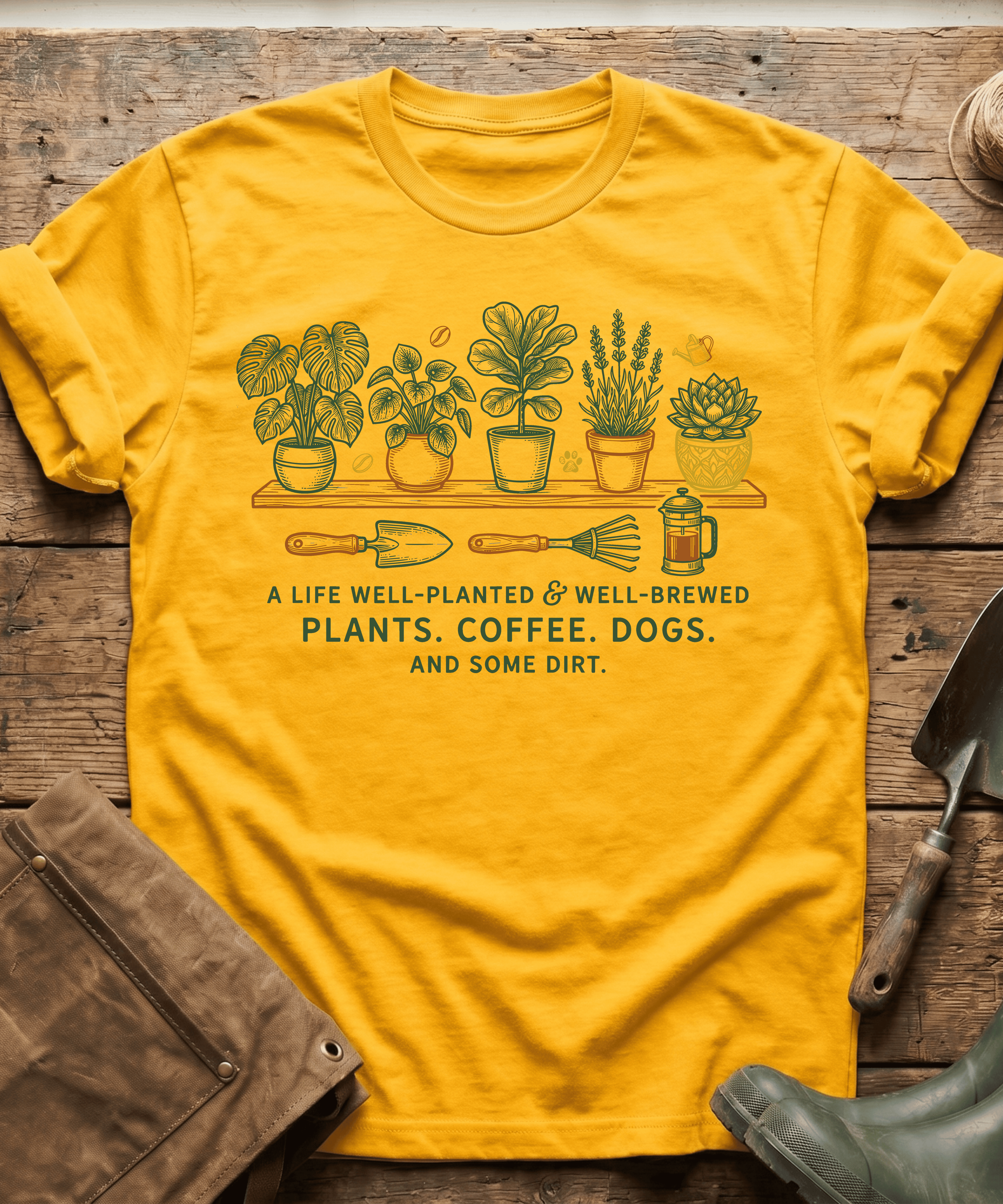 Well-Planted Well-Brewed Plants Coffee Dogs T-Shirt
