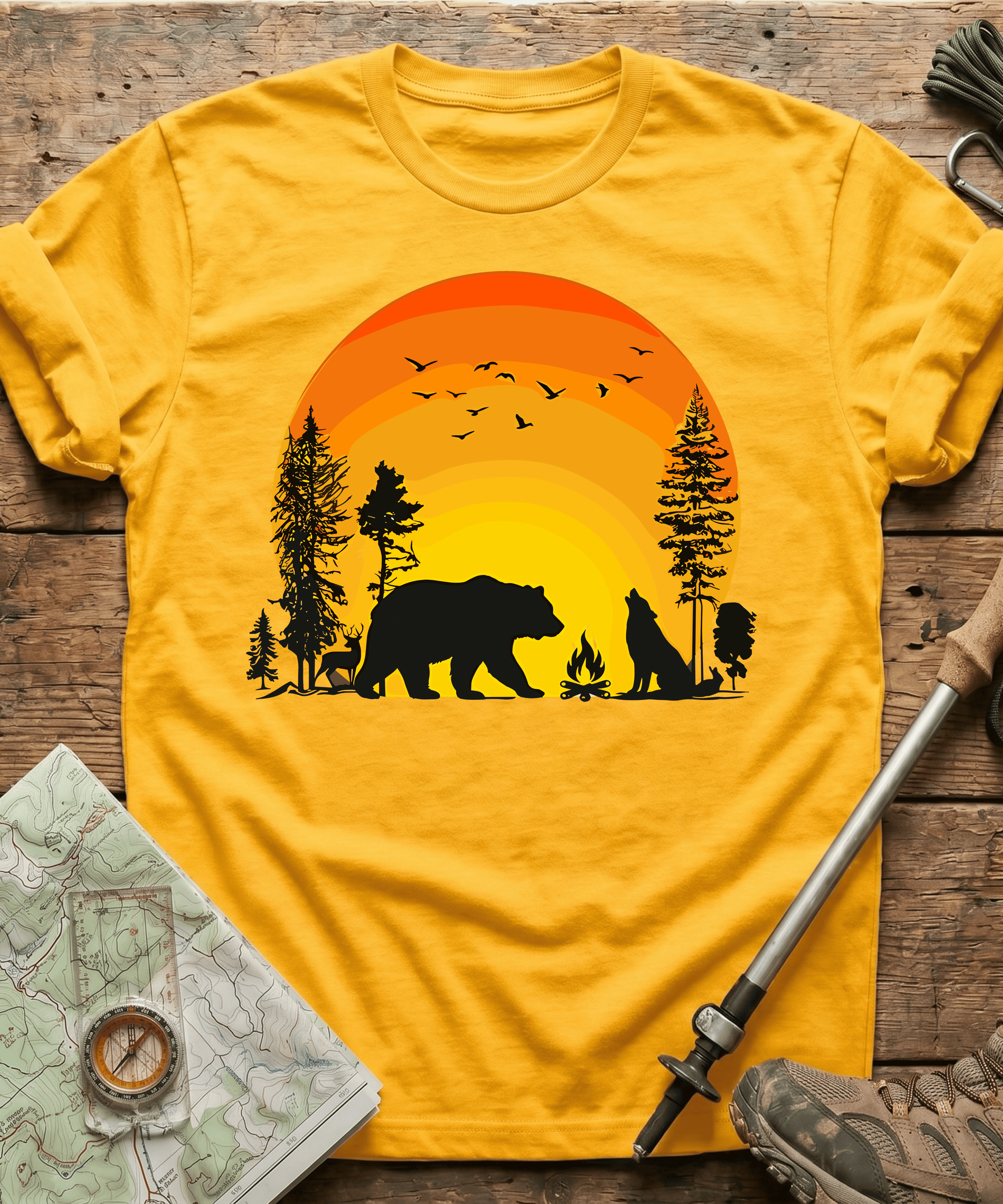 Wildlife Campfire Howling Wolf T-Shirt