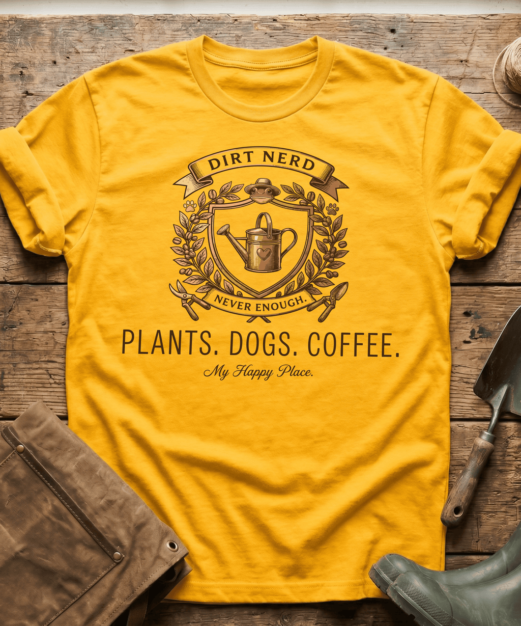 Vintage Plants Dogs Coffee Dirt Nerd T-Shirt