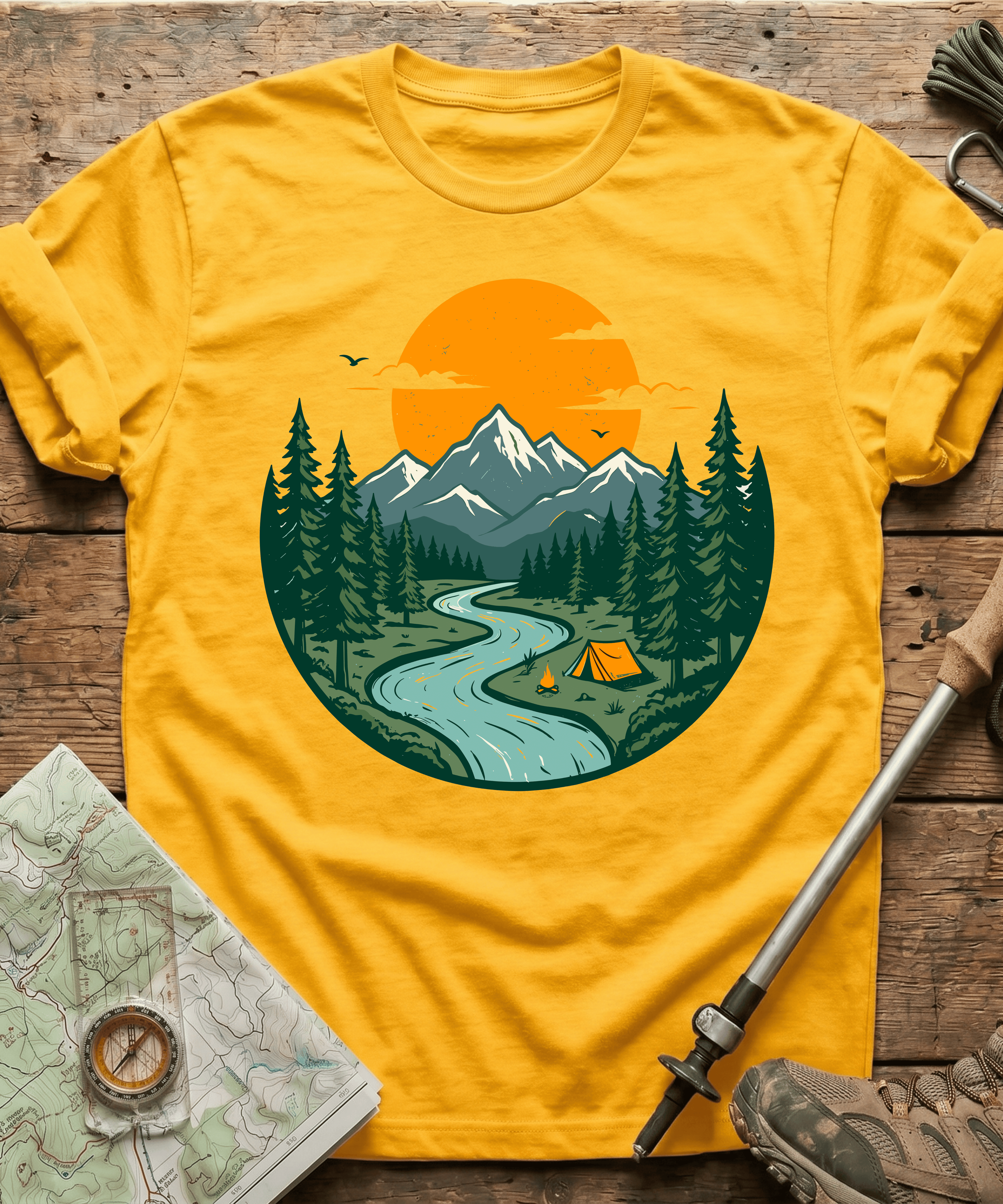Mountain River Camping Badge T-Shirt