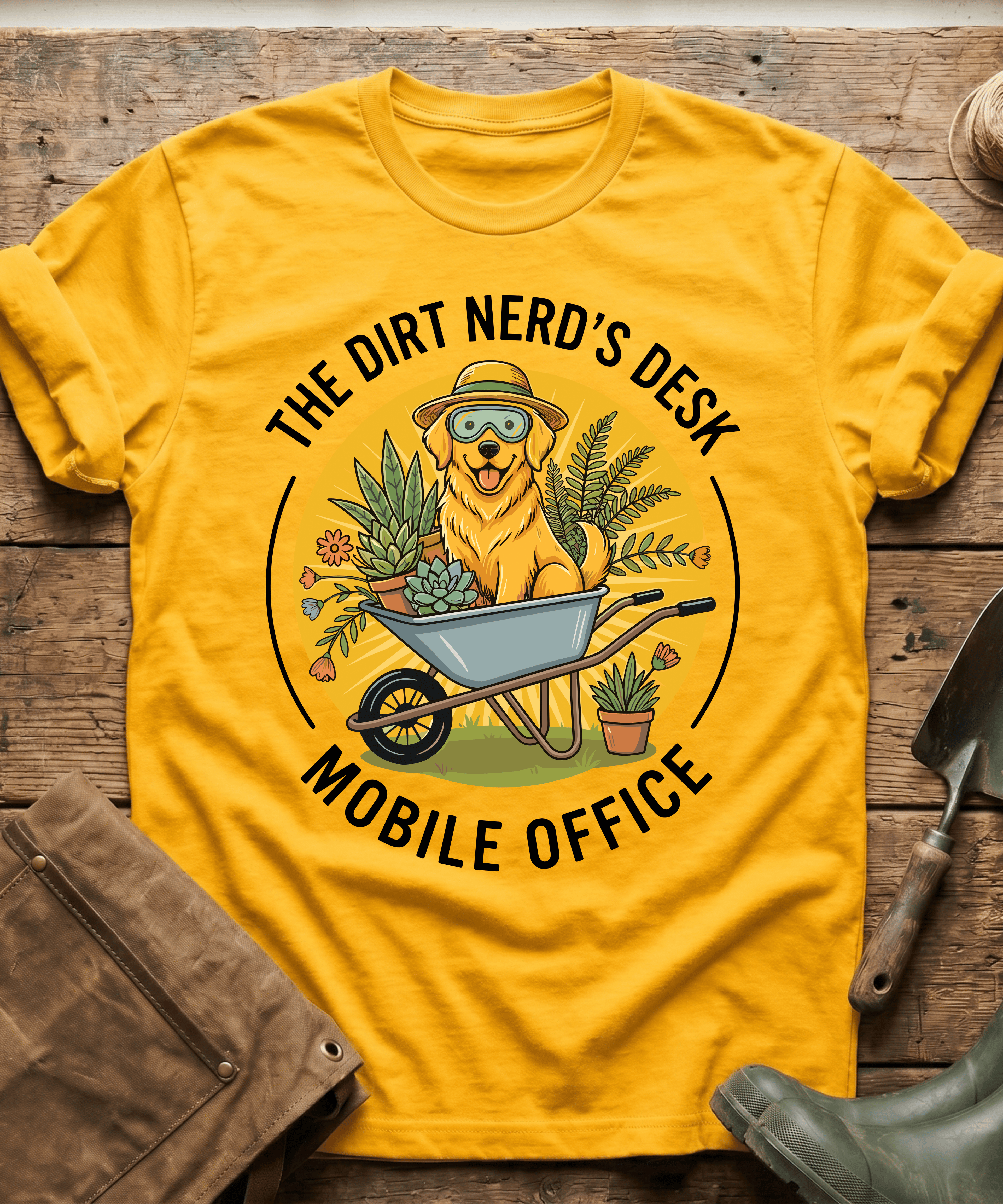Golden Retriever Wheelbarrow Dirt Nerd T-Shirt