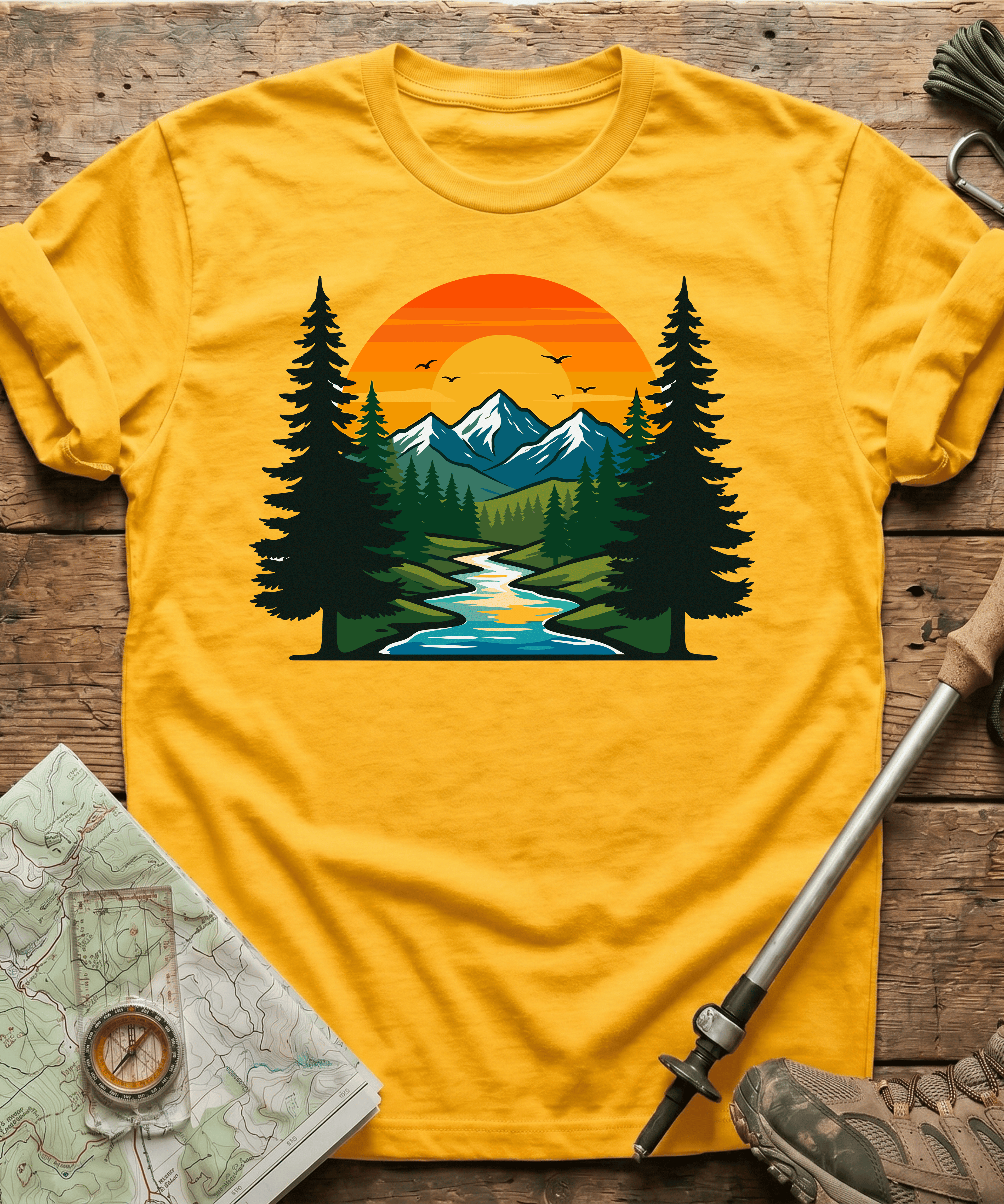 Serene Mountain River Sunset T-Shirt