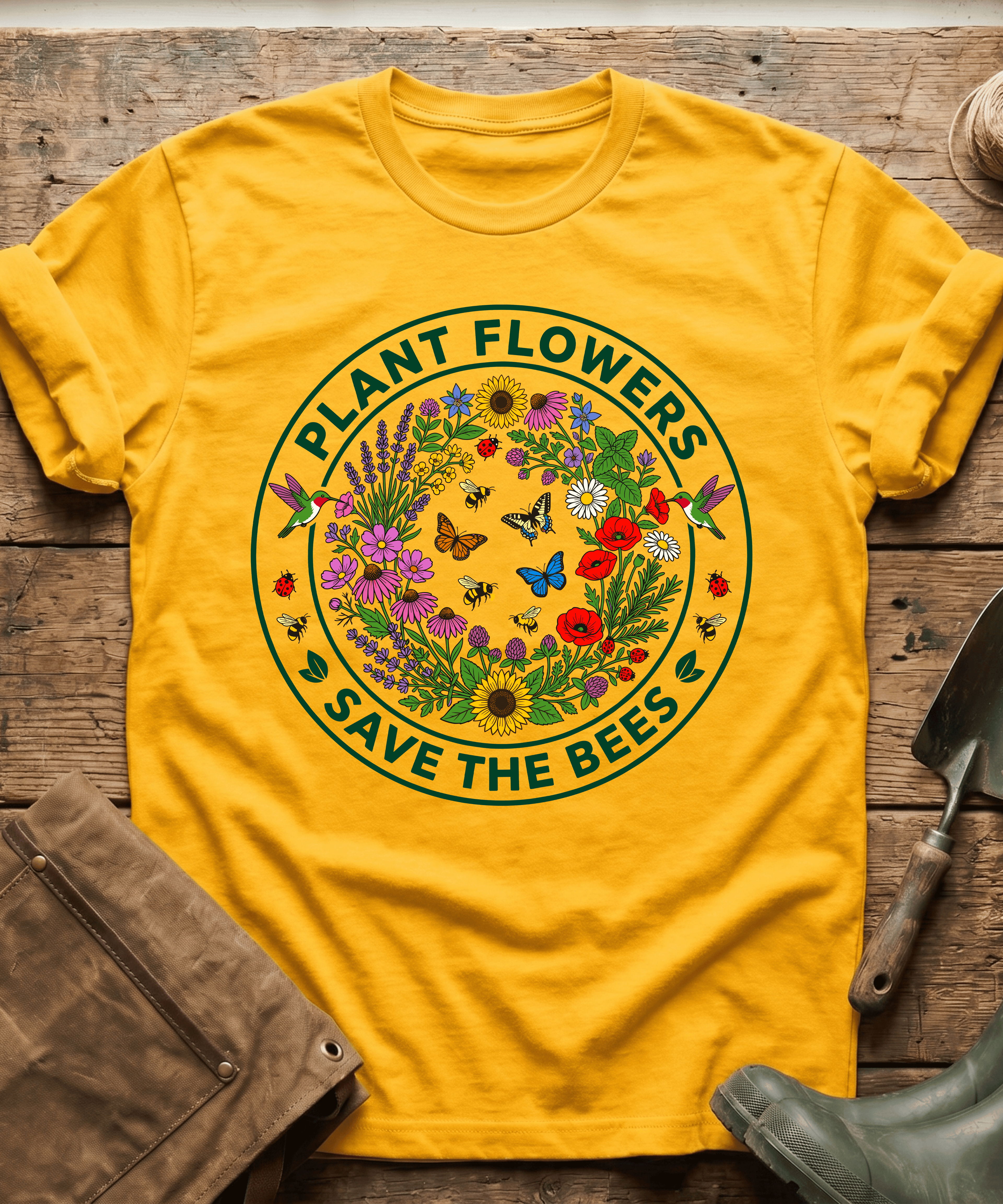 Botanical Plant Flowers Save The Bees Badge T-Shirt