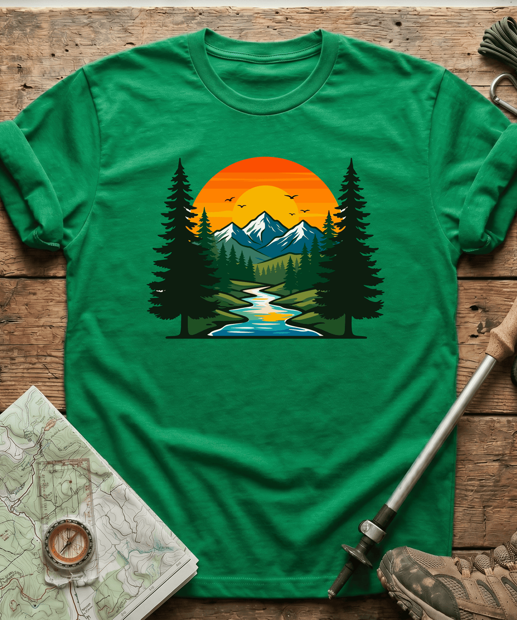 Serene Mountain River Sunset T-Shirt