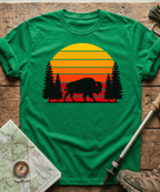 Retro Forest Bison Sunset T-Shirt