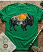 Mountain Hiker Bison Landscape T-Shirt