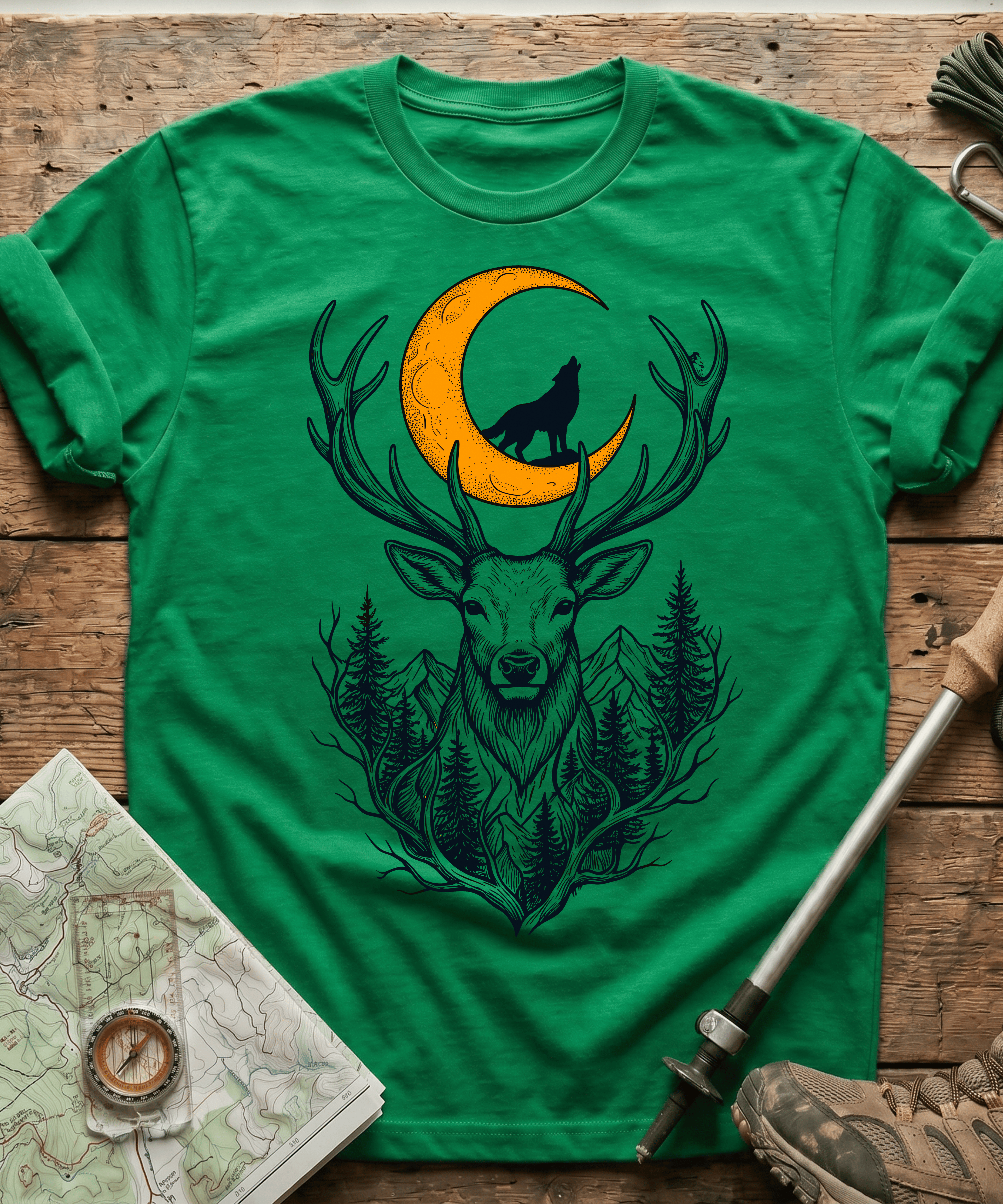 Mystic Night Wolf Moon Stag T-Shirt