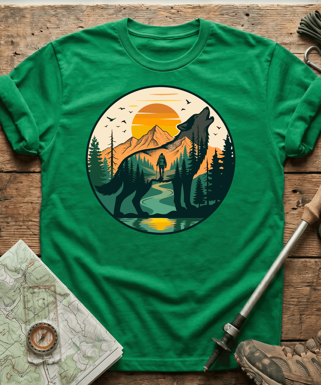 Mountain Hiker Howling Wolf Badge T-Shirt
