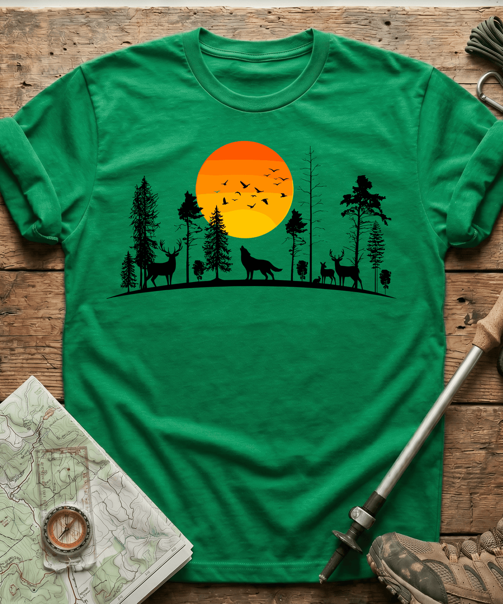 Minimalist Forest Birds Sunset T-Shirt