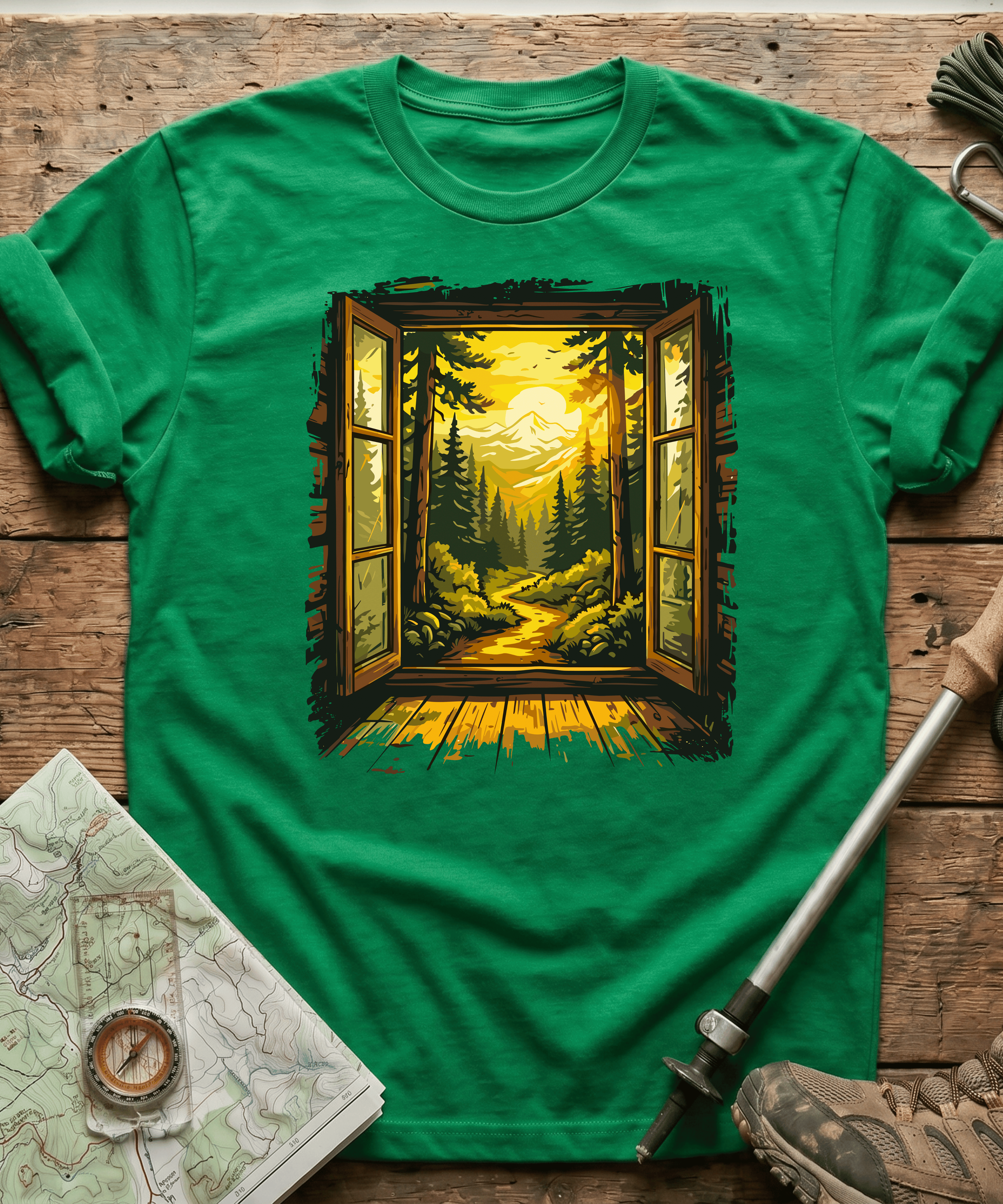 Cabin Window Mountain Sunset T-Shirt