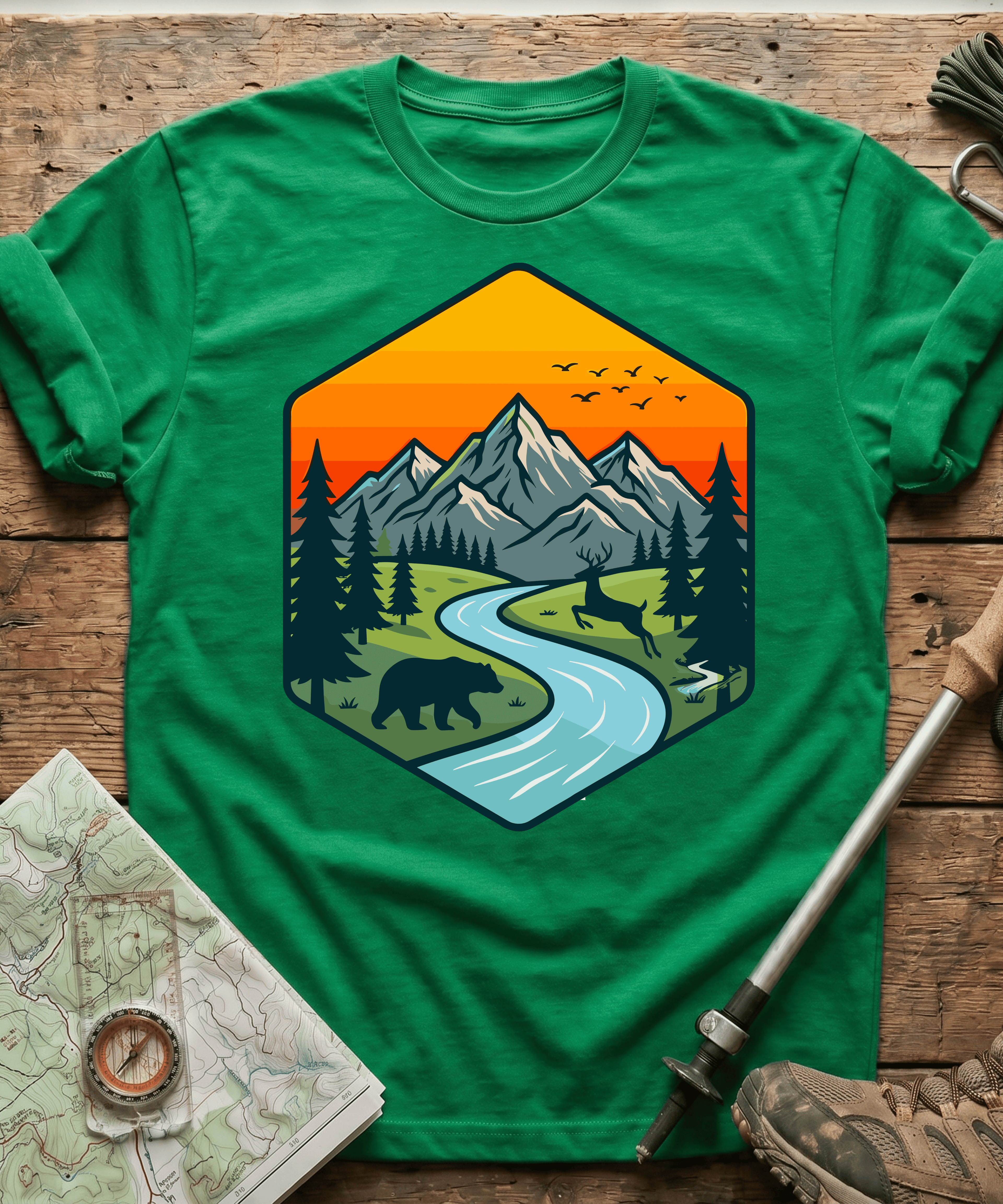 Wildlife Mountain River Badge T-Shirt