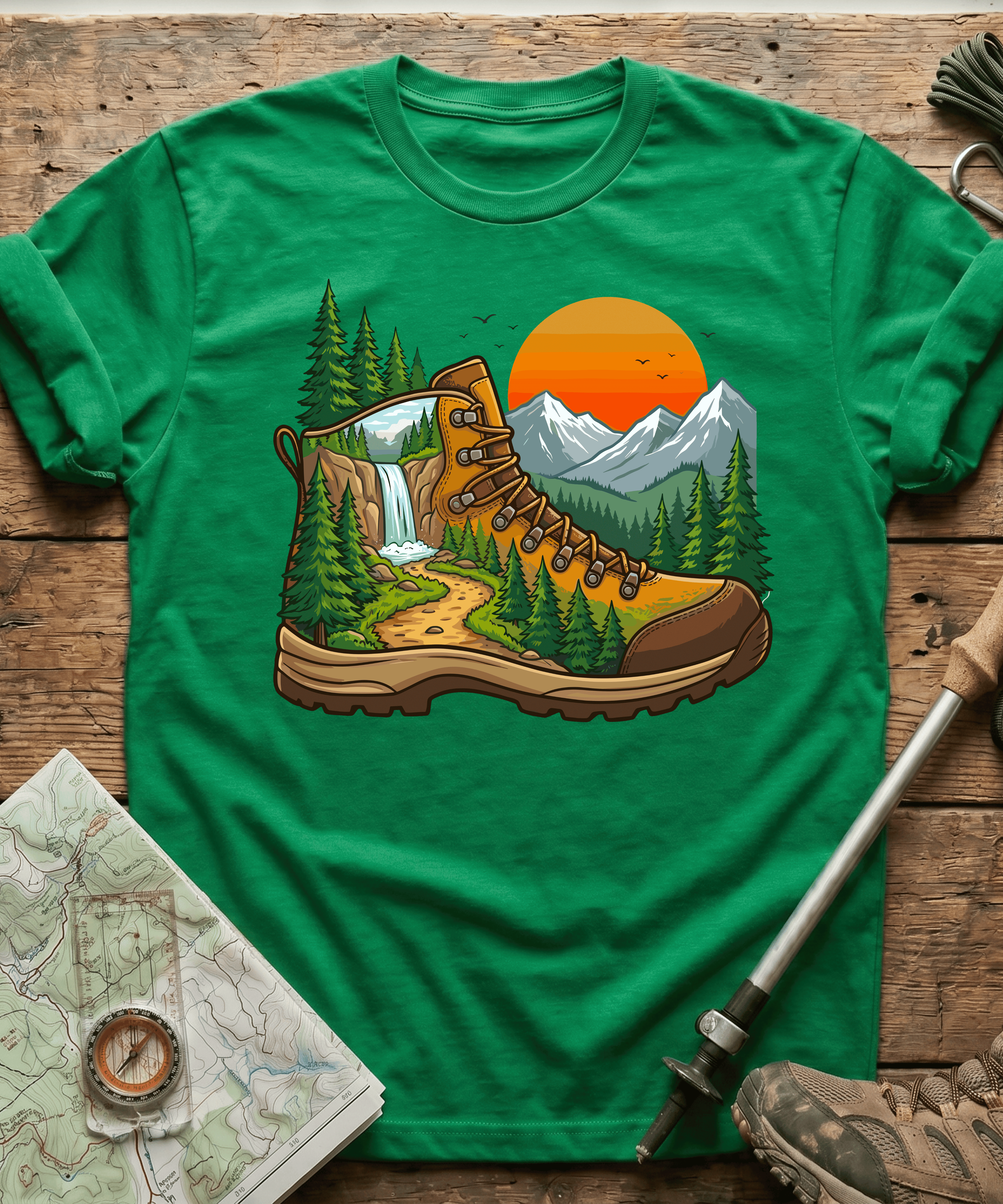 Hiking Boot Waterfall Trail T-Shirt