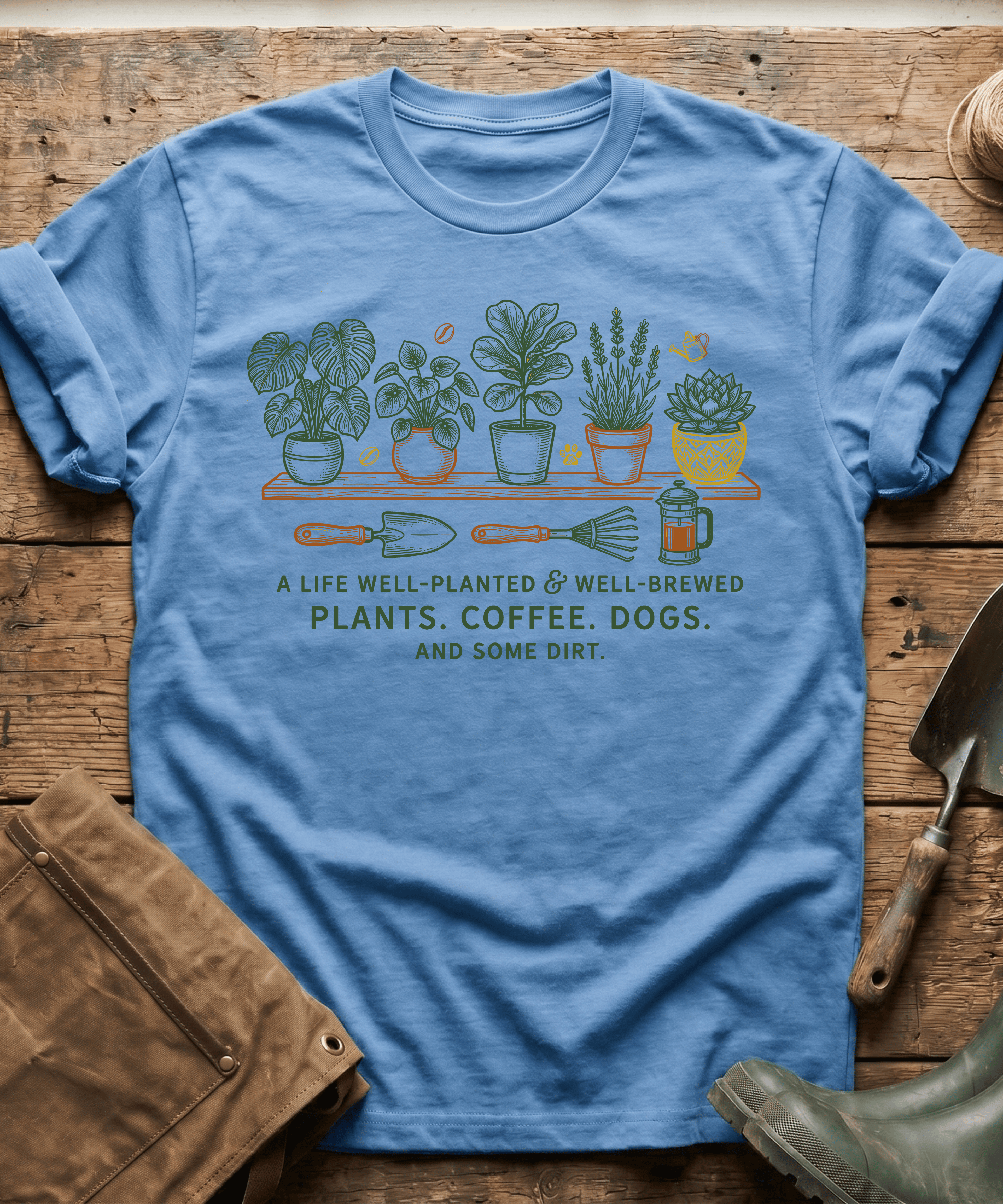Well-Planted Well-Brewed Plants Coffee Dogs T-Shirt