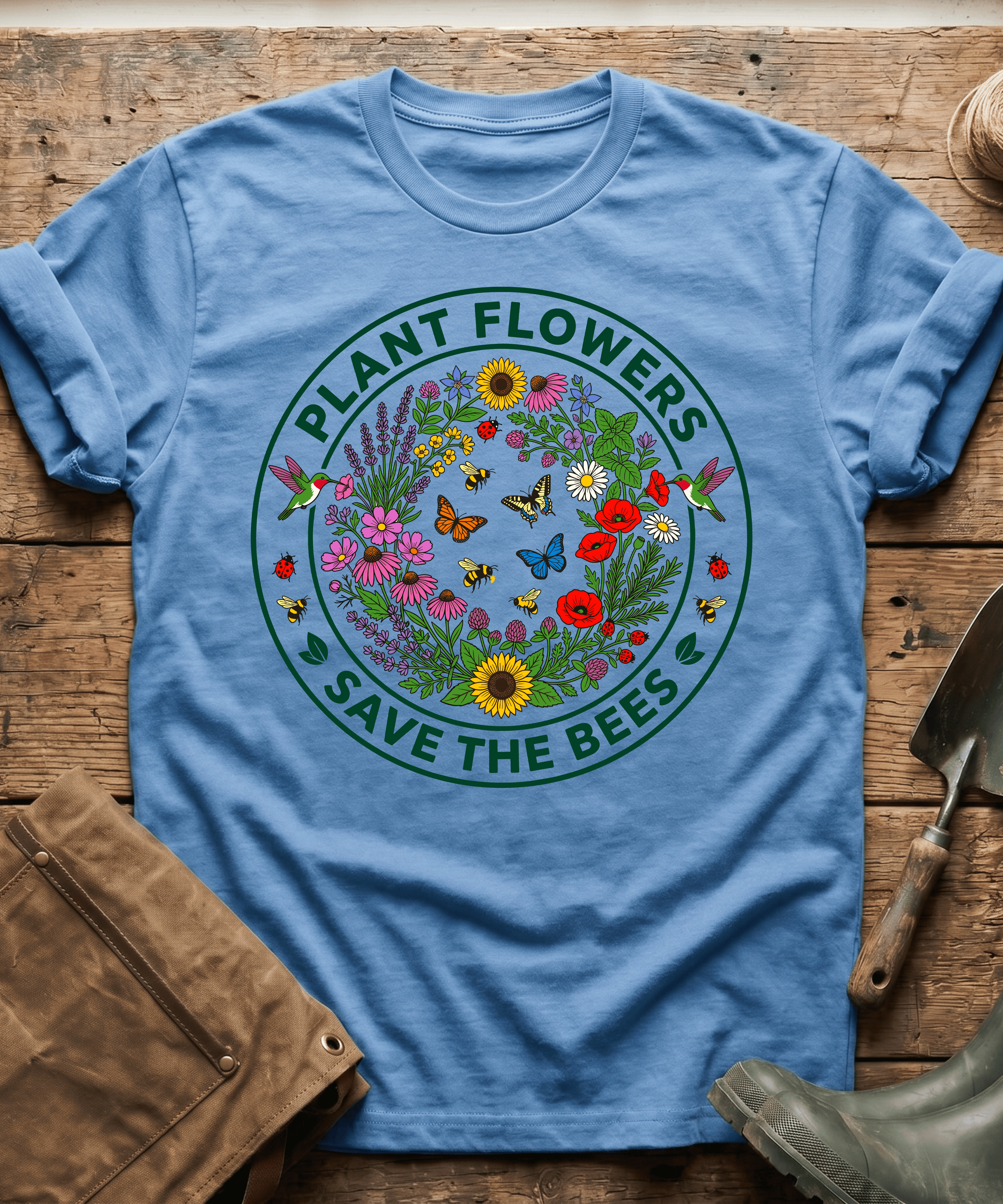 Botanical Plant Flowers Save The Bees Badge T-Shirt