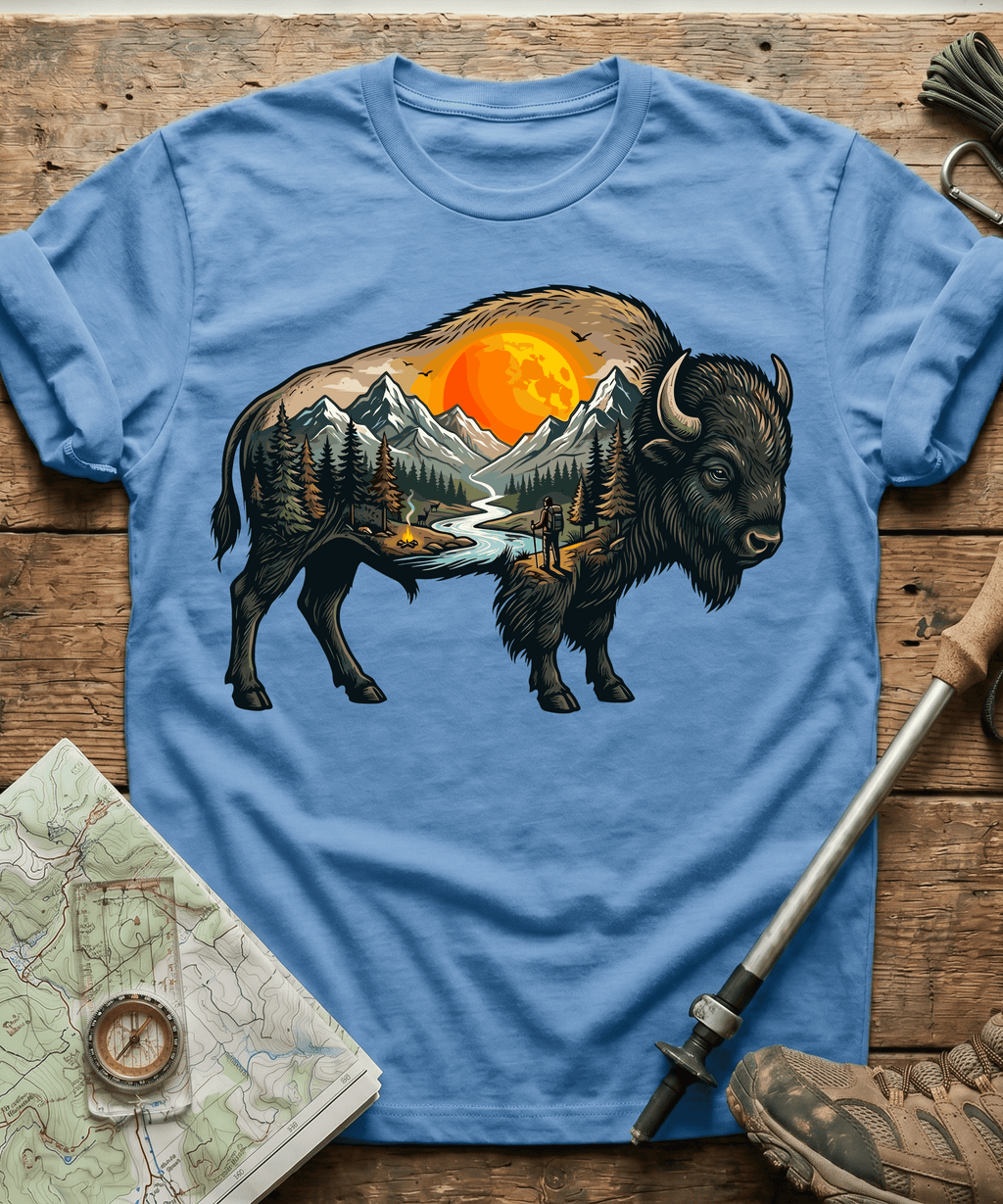 Mountain Hiker Bison Landscape T-Shirt