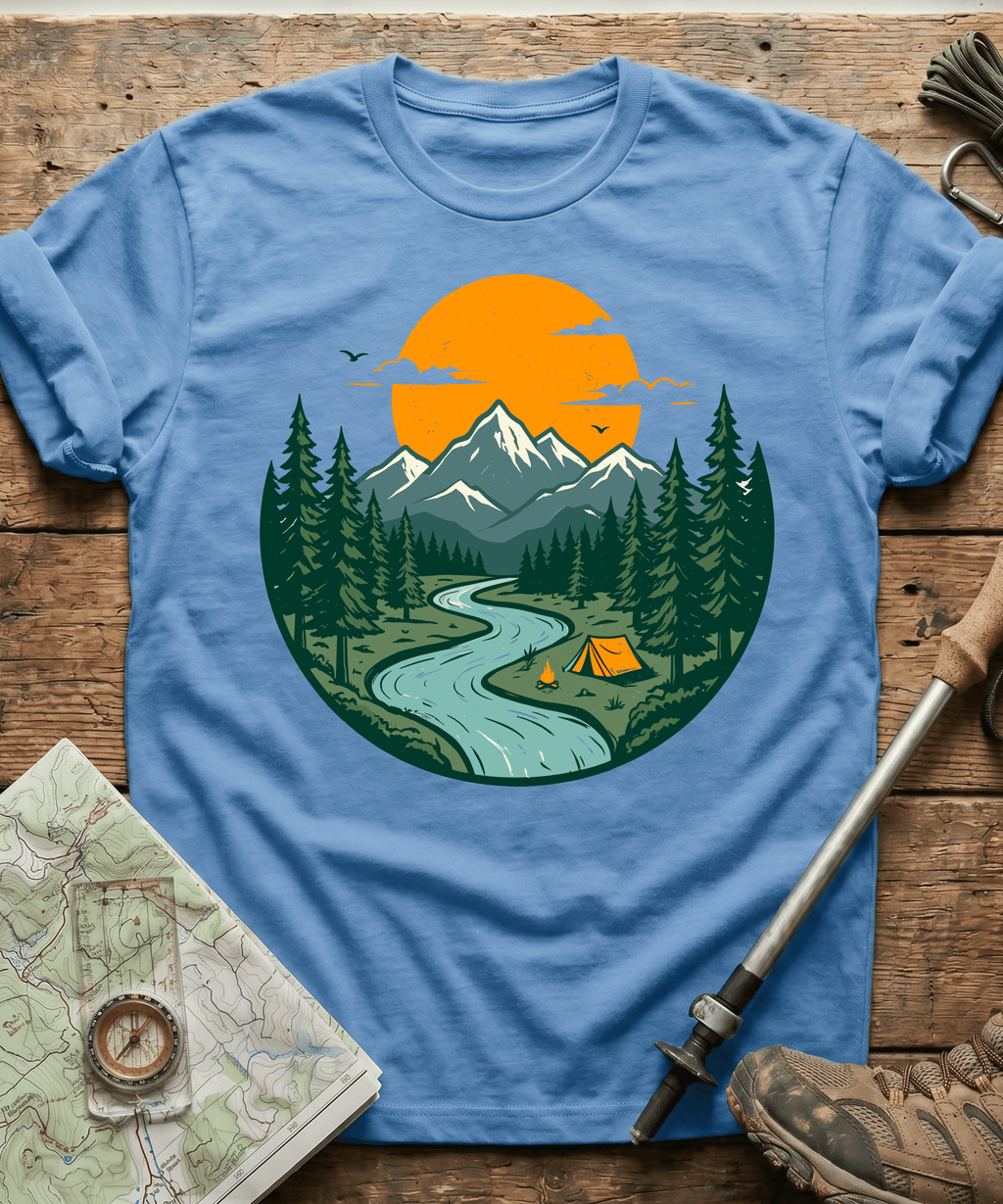 Mountain River Camping Badge T-Shirt