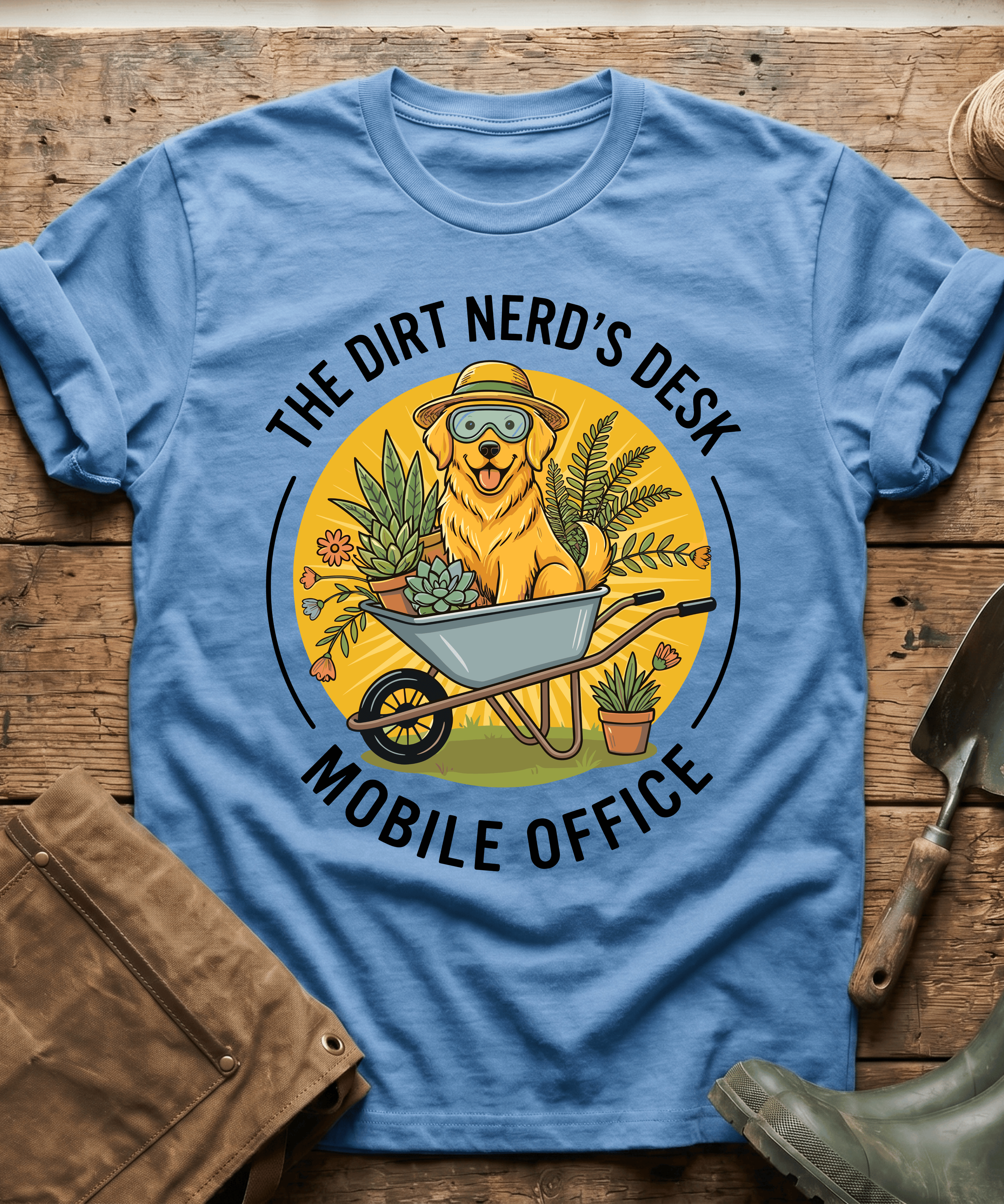 Golden Retriever Wheelbarrow Dirt Nerd T-Shirt
