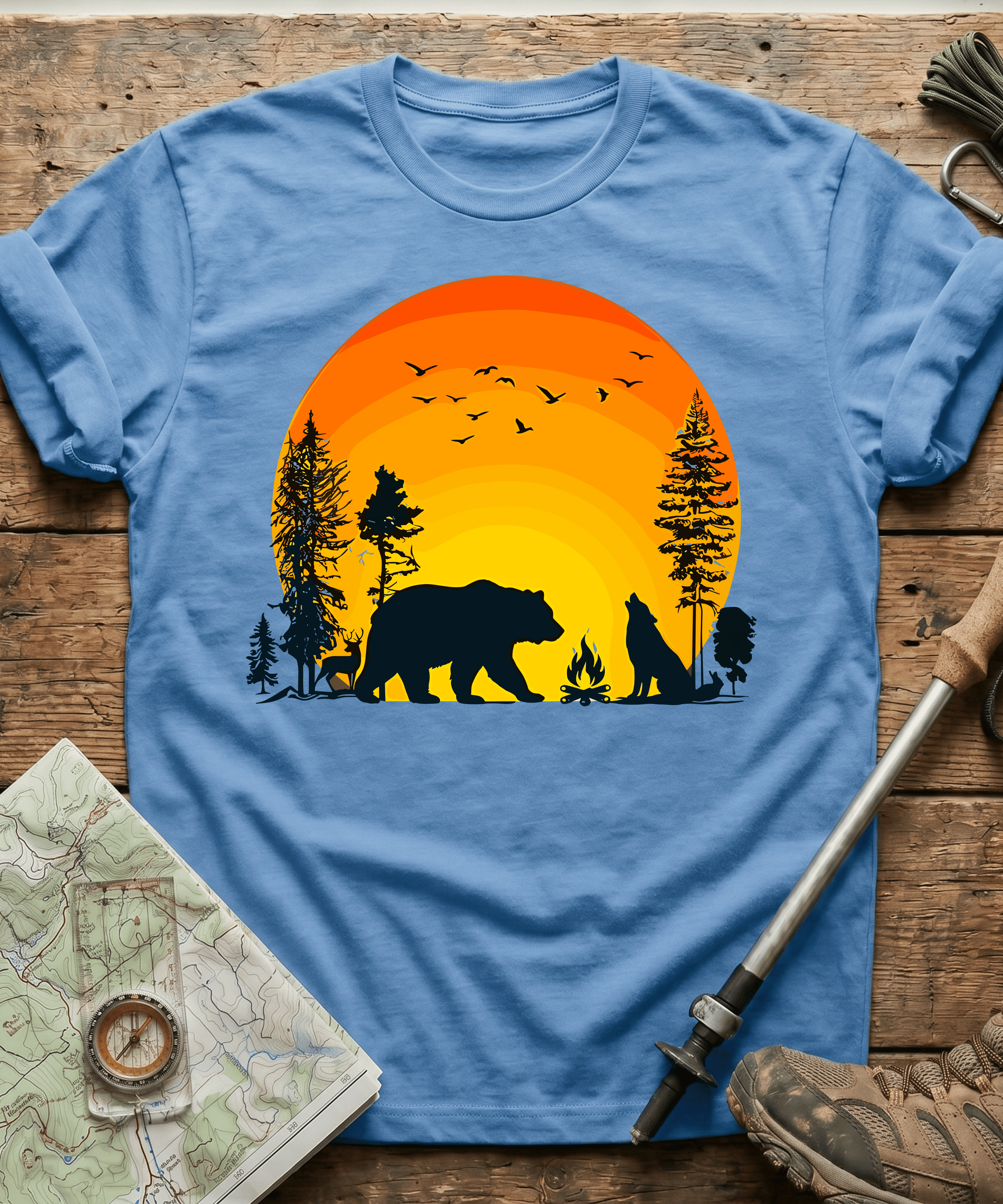 Wildlife Campfire Howling Wolf T-Shirt