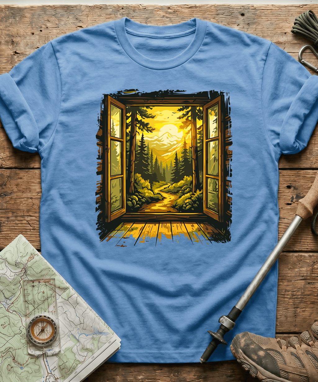 Cabin Window Mountain Sunset T-Shirt