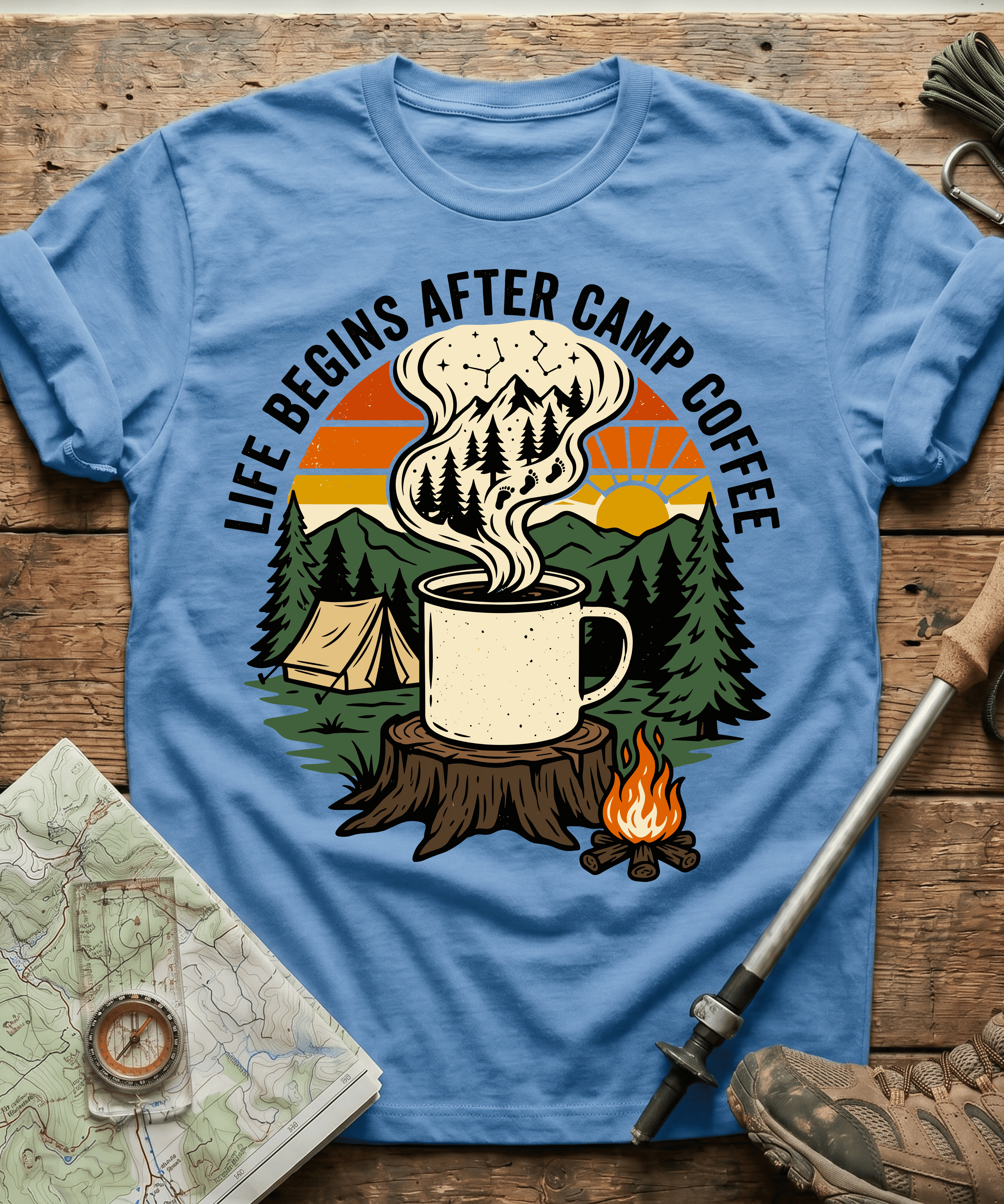 Life Begins After Camp Coffee T-shirt