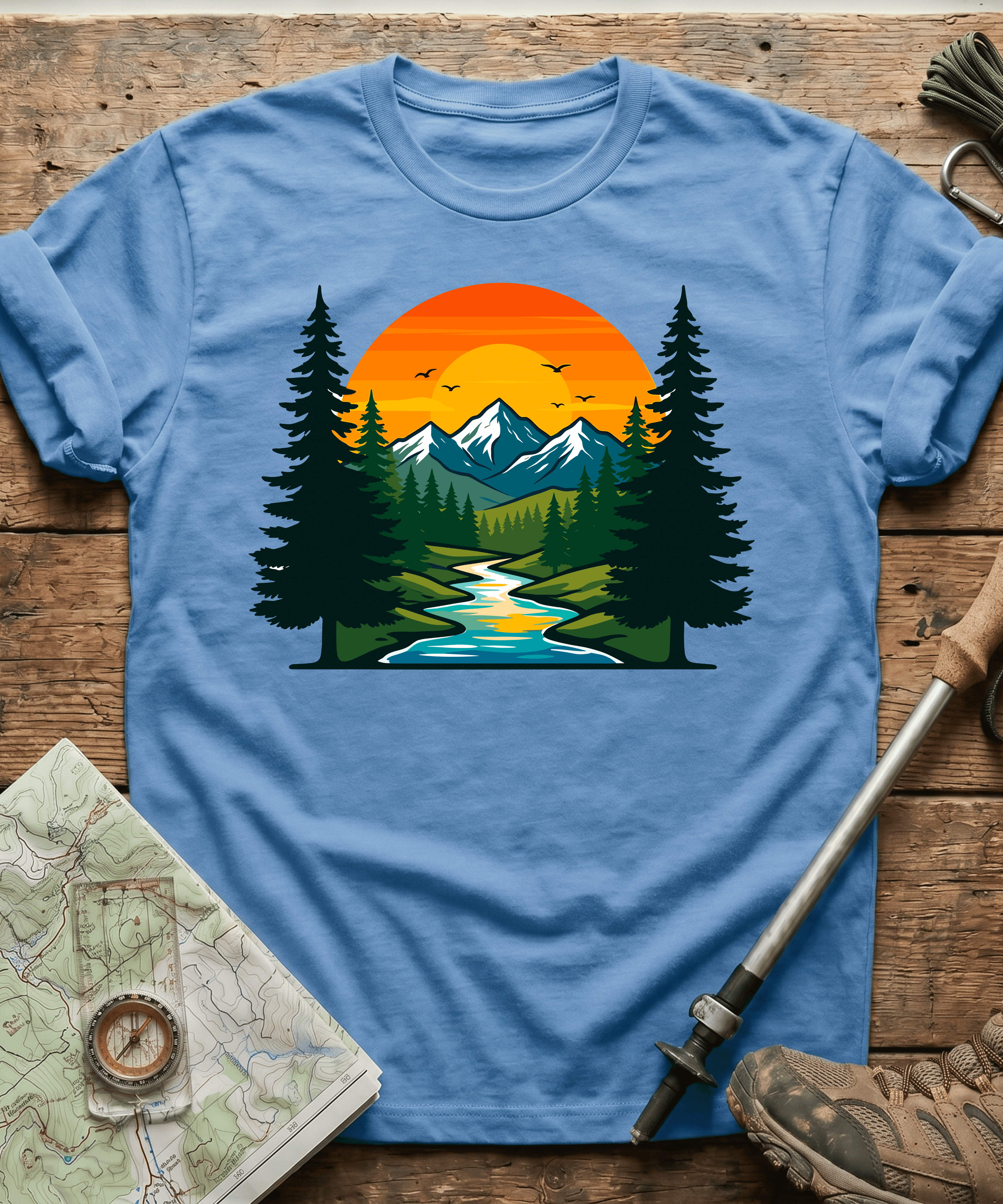 Serene Mountain River Sunset T-Shirt