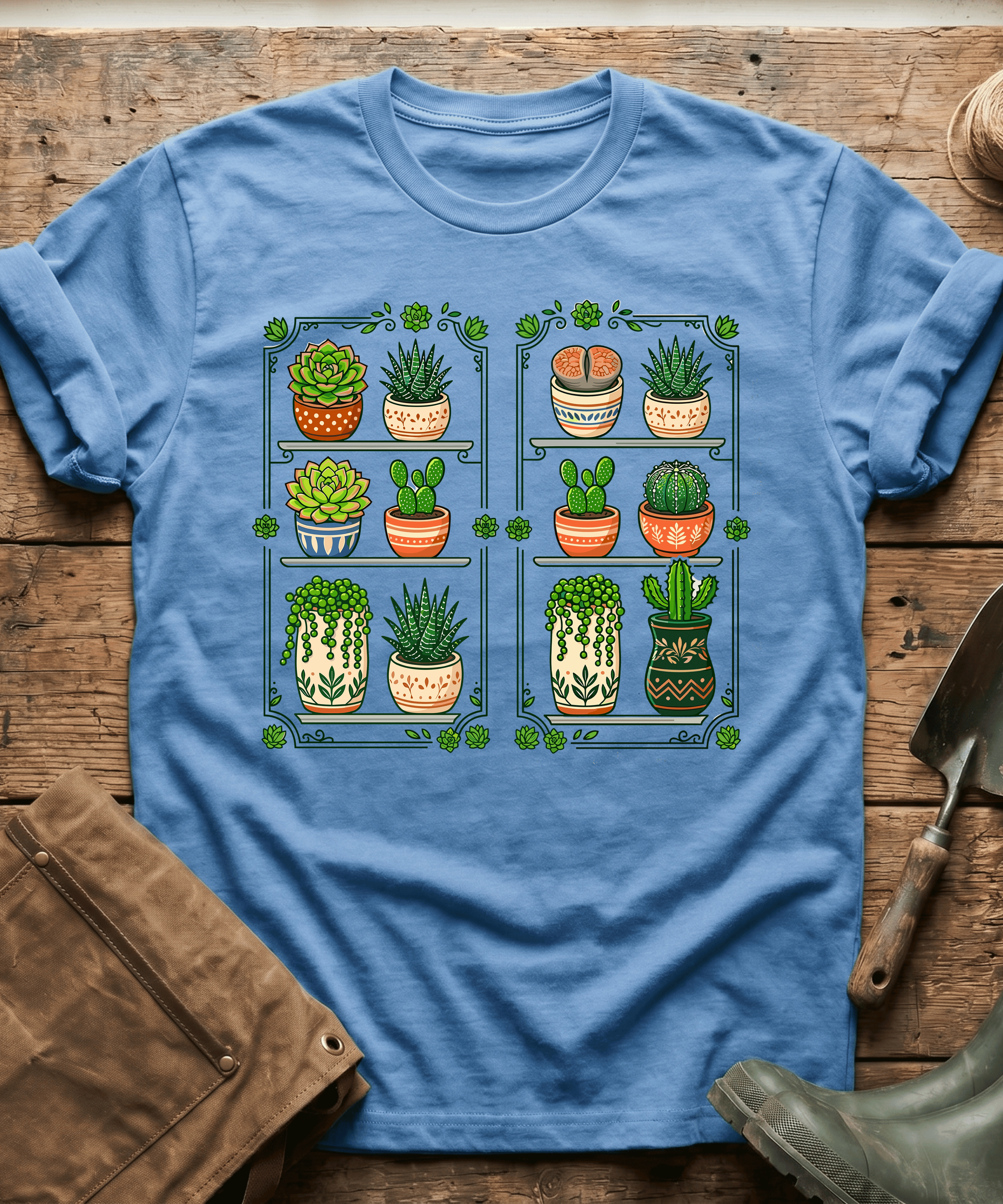 Botanical Houseplants Succulent Shelves T-Shirt