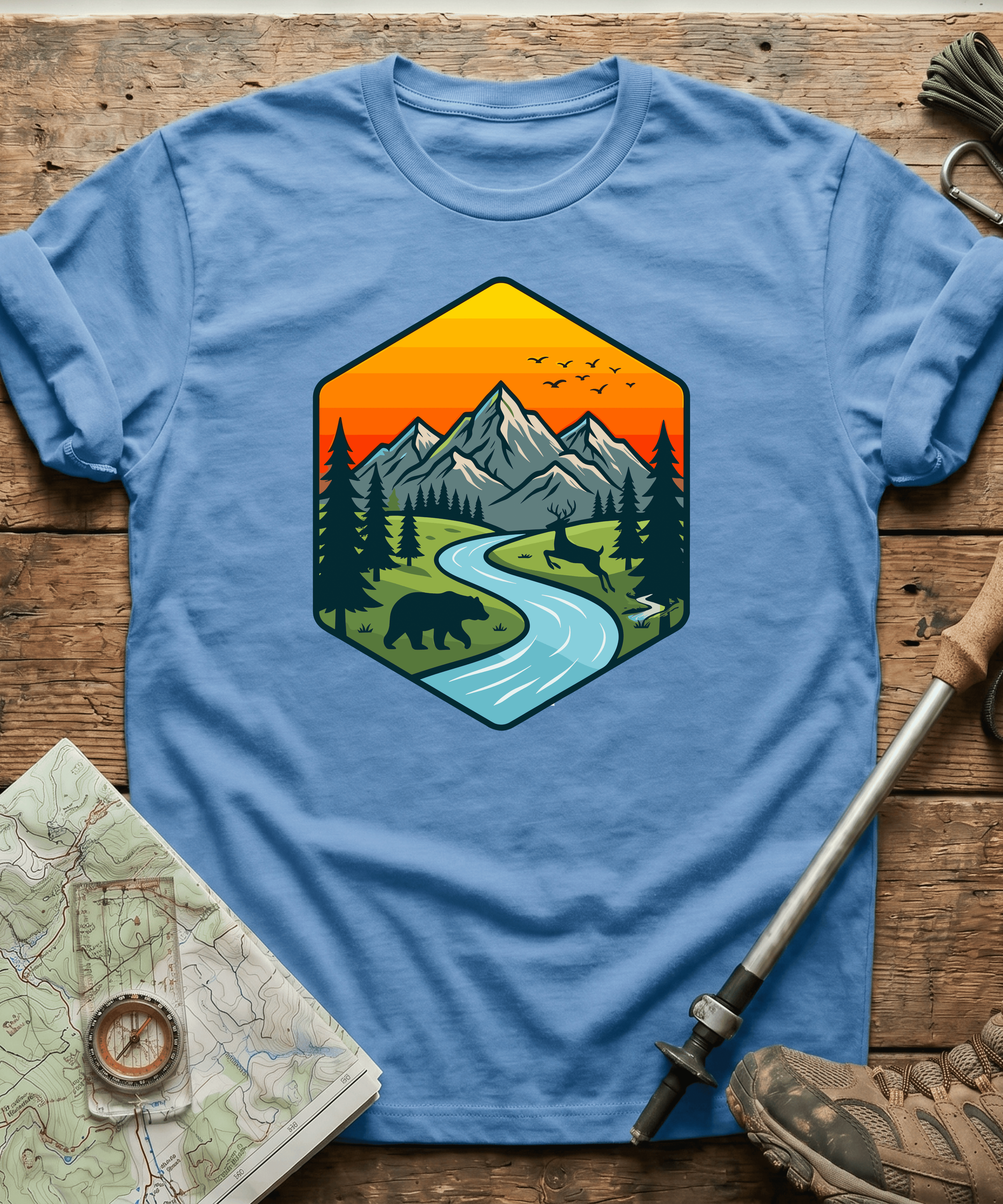Wildlife Mountain River Badge T-Shirt