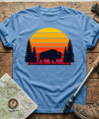 Retro Forest Bison Sunset T-Shirt