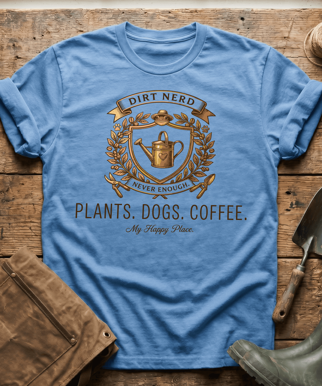 Vintage Plants Dogs Coffee Dirt Nerd T-Shirt