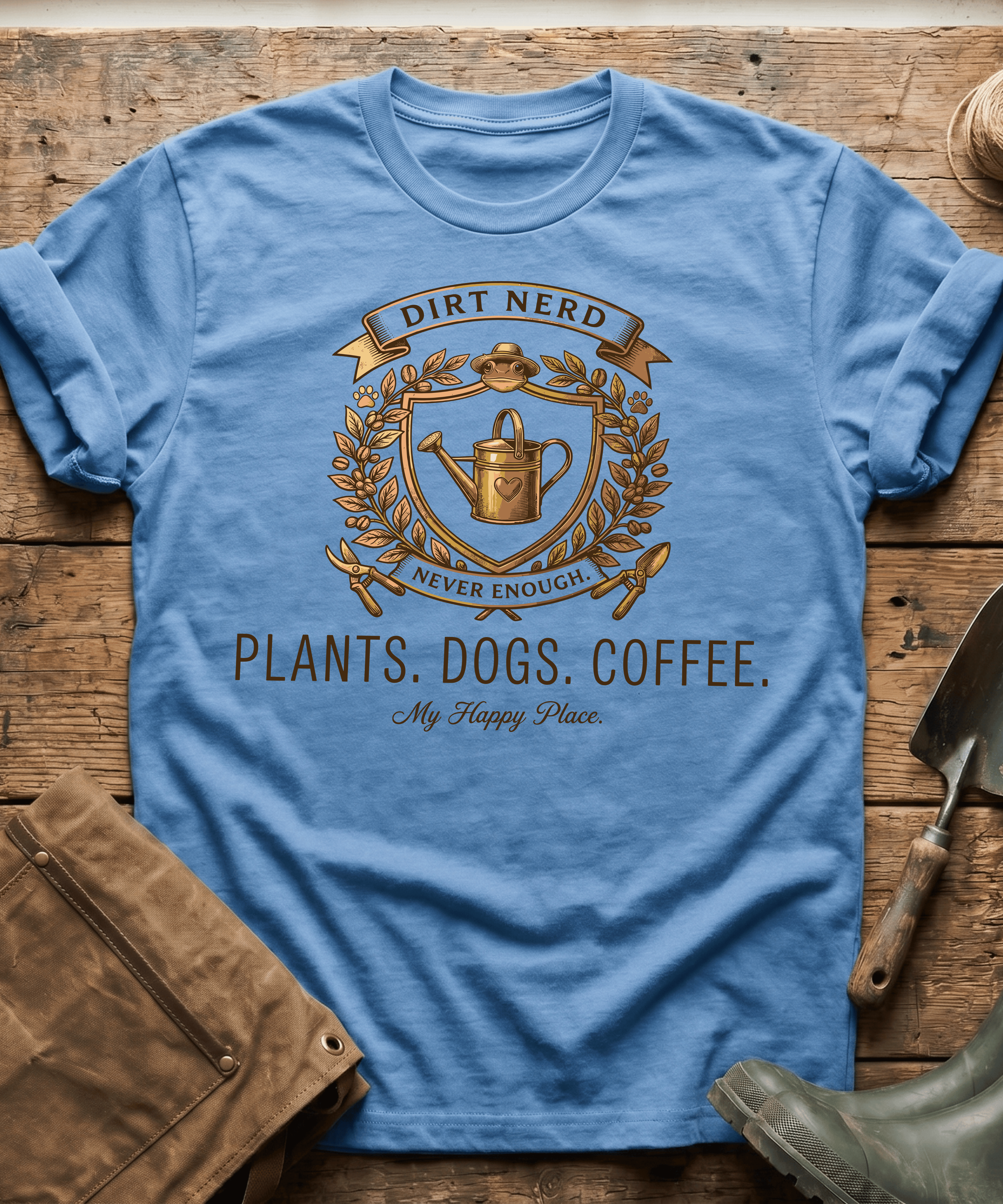 Vintage Plants Dogs Coffee Dirt Nerd T-Shirt