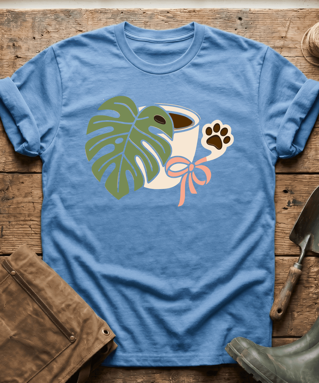 Monstera Coffee Paw Print Line Art T-Shirt