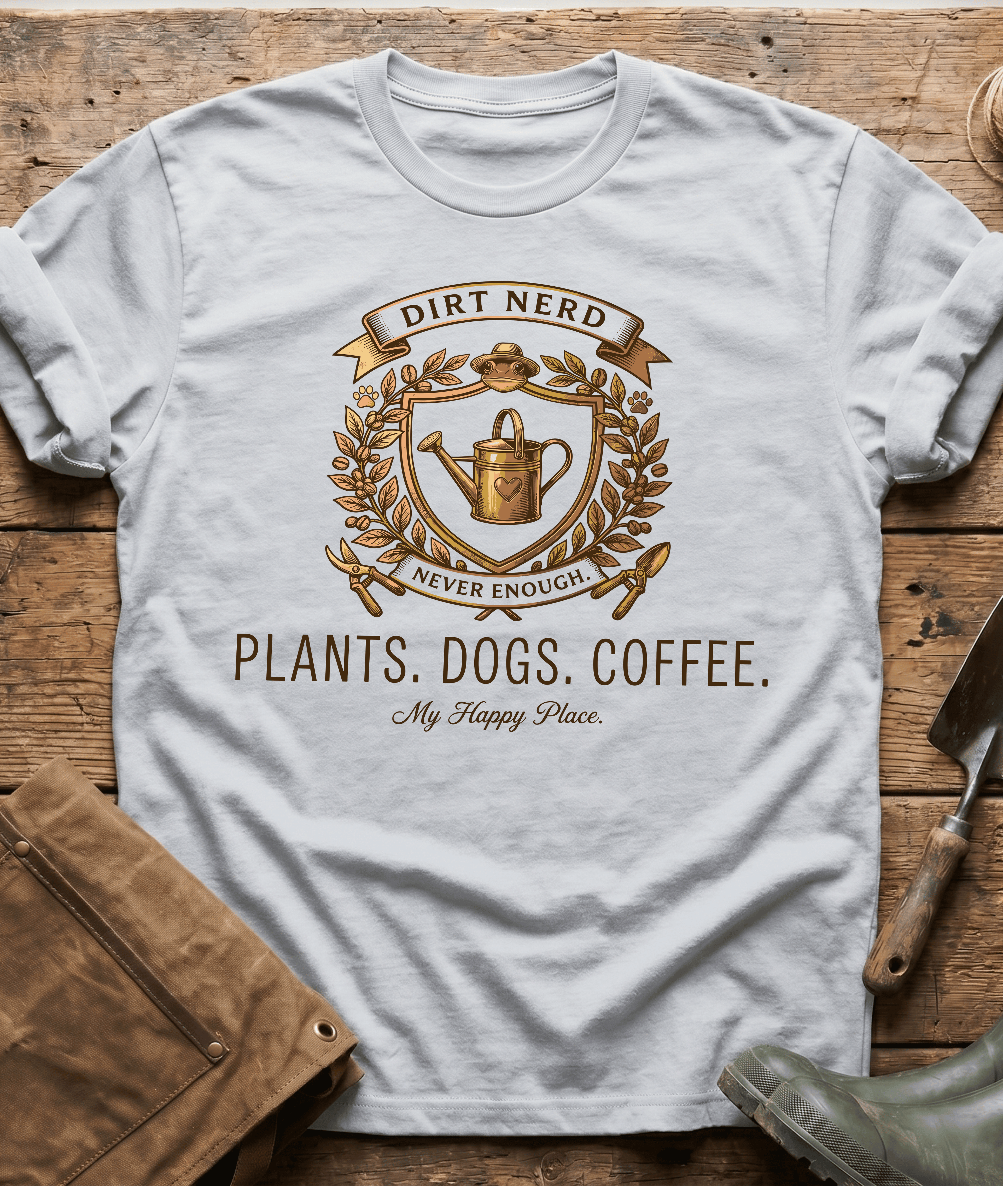 Vintage Plants Dogs Coffee Dirt Nerd T-Shirt
