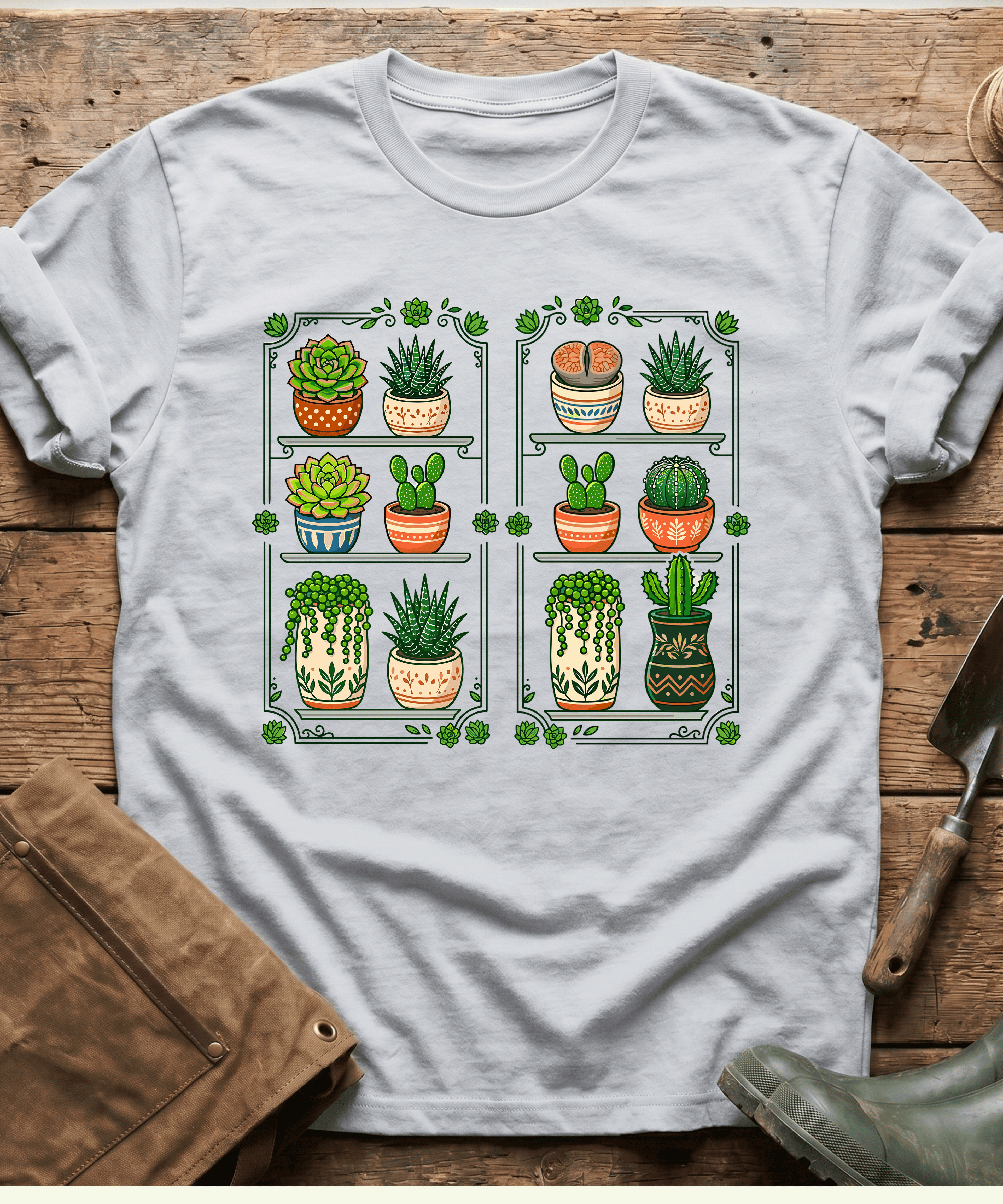 Botanical Houseplants Succulent Shelves T-Shirt