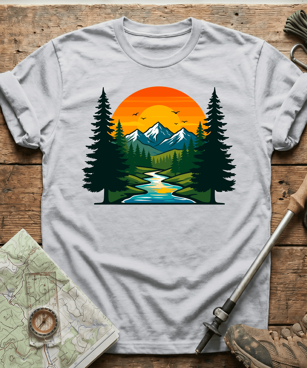 Serene Mountain River Sunset T-Shirt